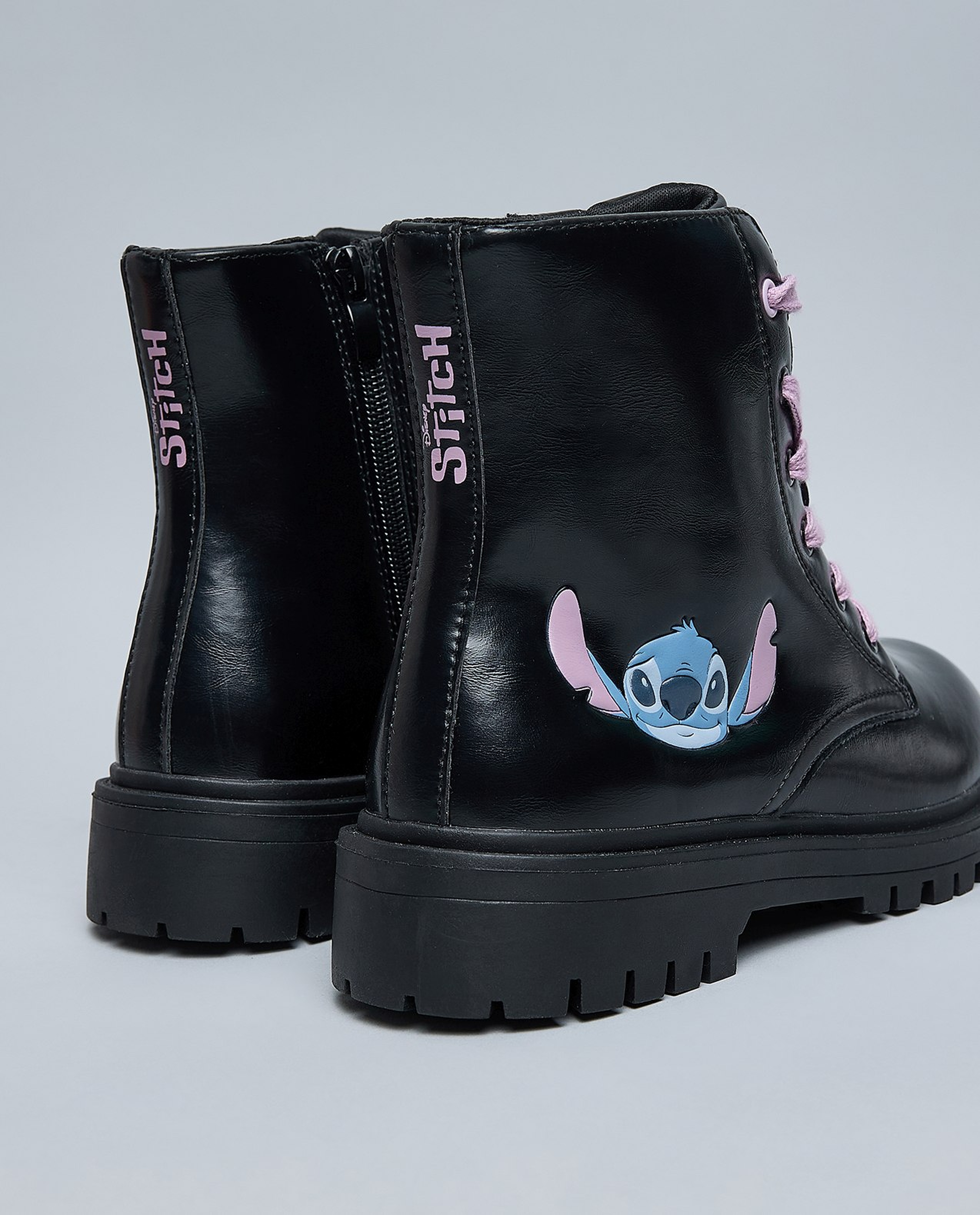 Stitch Appliqued Lace Up Ankle Boots