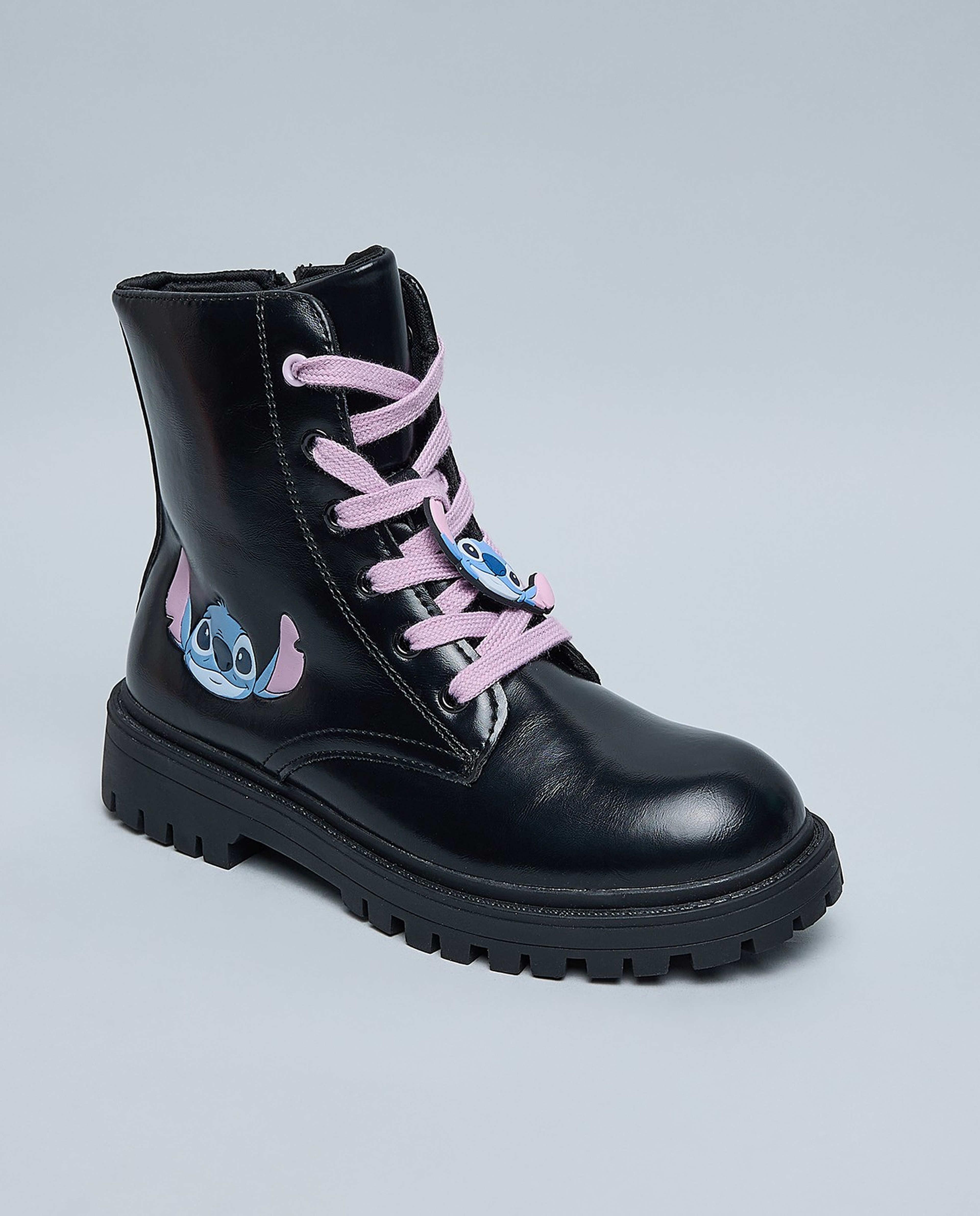 Stitch Appliqued Lace Up Ankle Boots