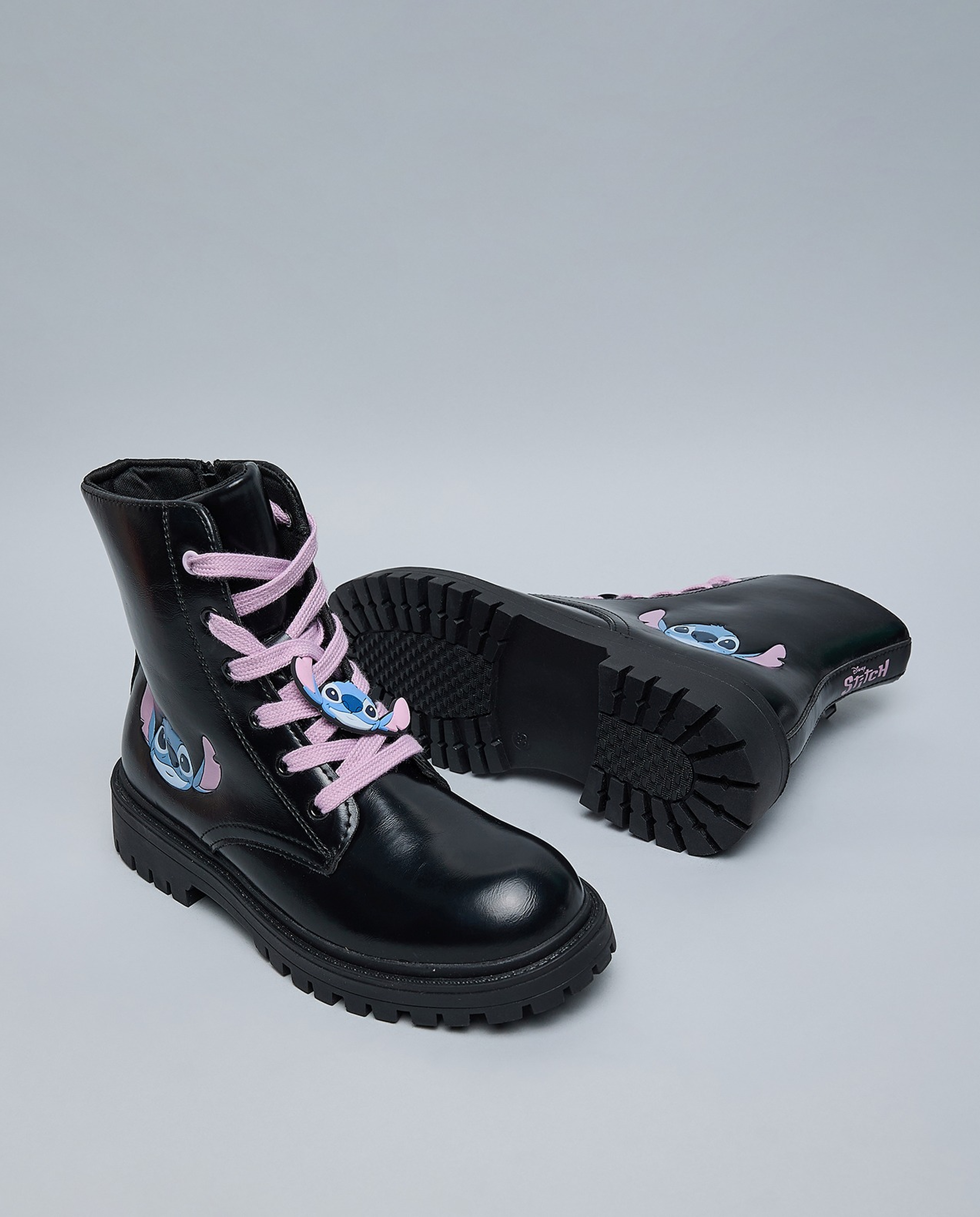 Stitch Appliqued Lace Up Ankle Boots