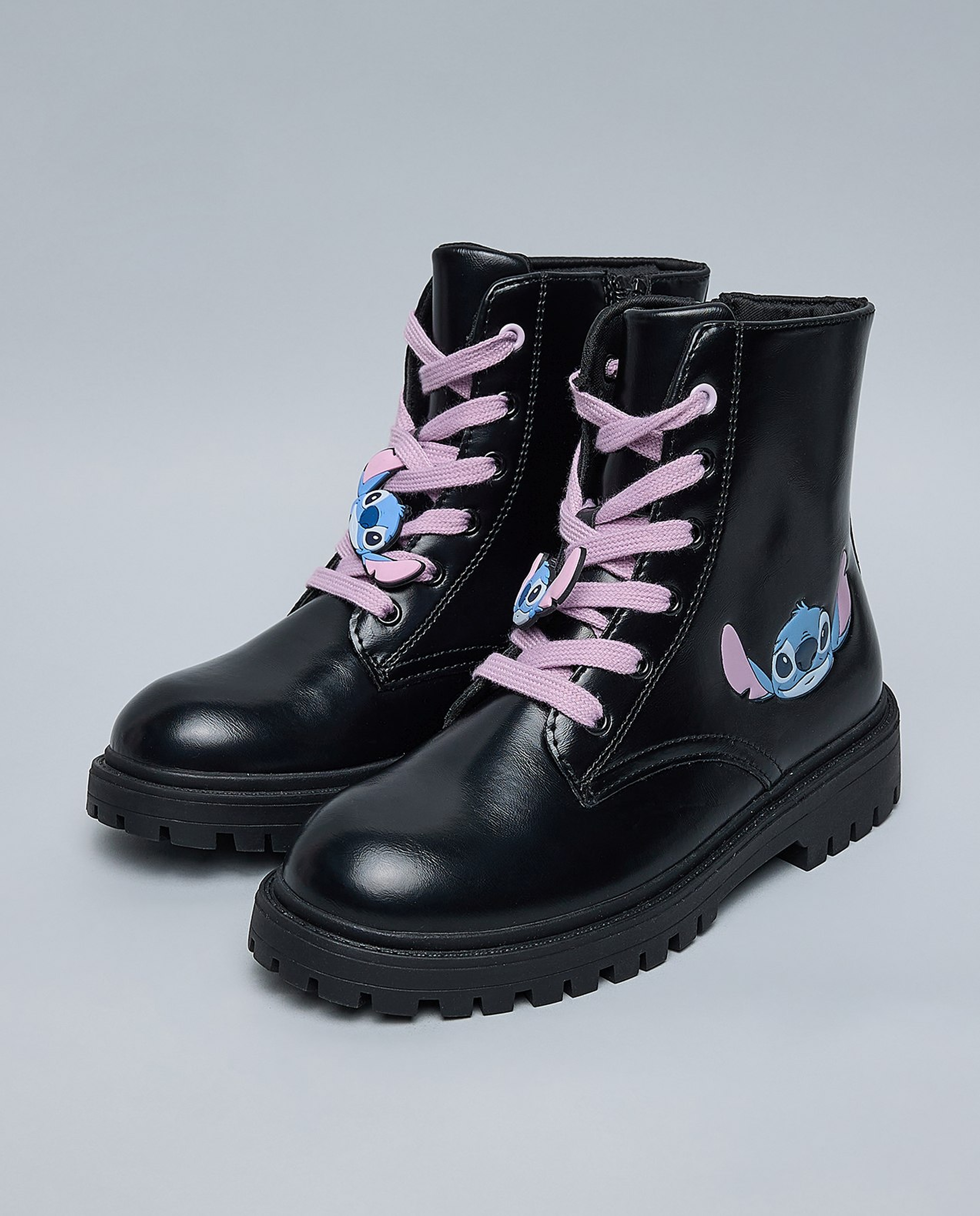 Stitch Appliqued Lace Up Ankle Boots