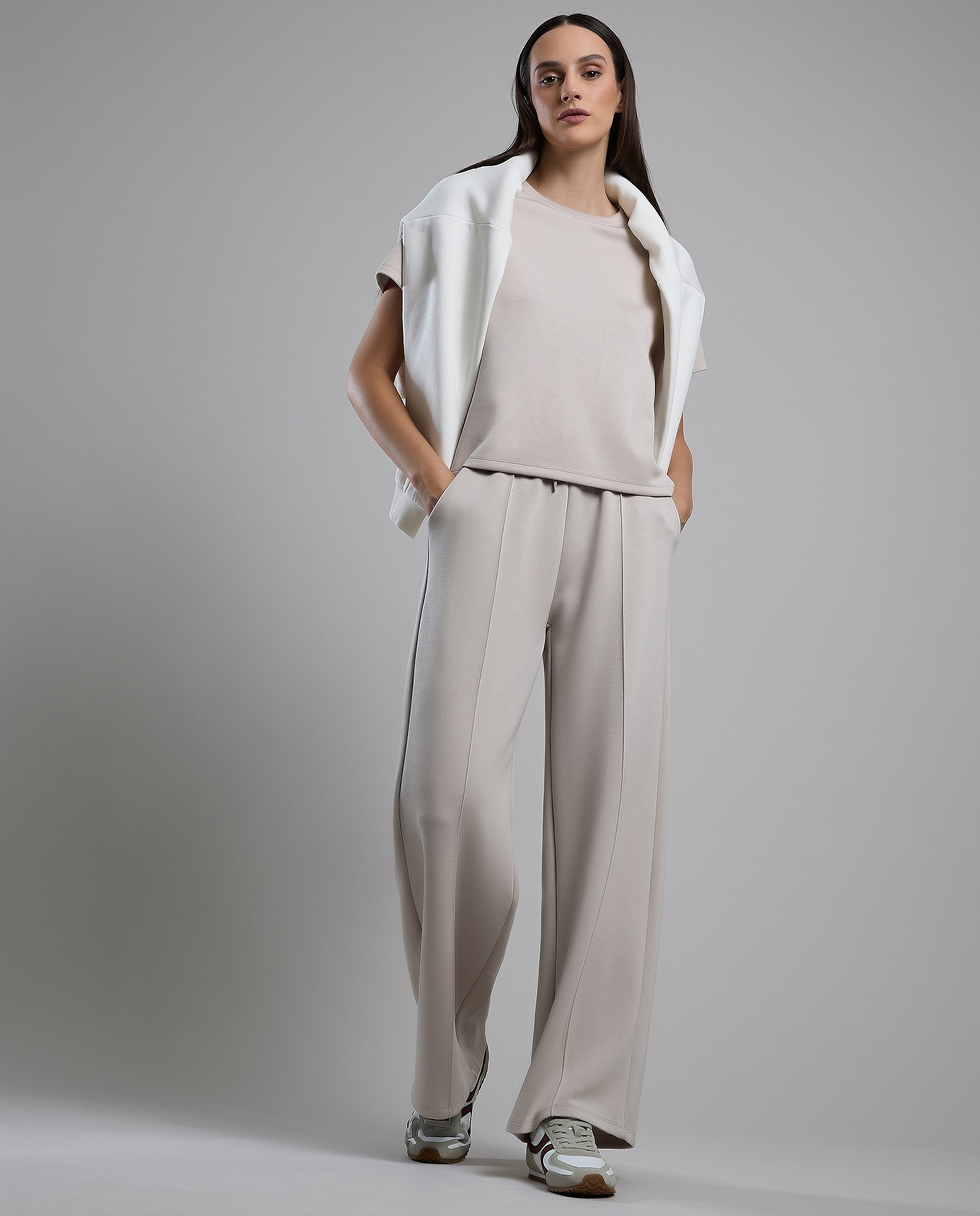 Solid Wide Leg Pants with Drawstring Waist