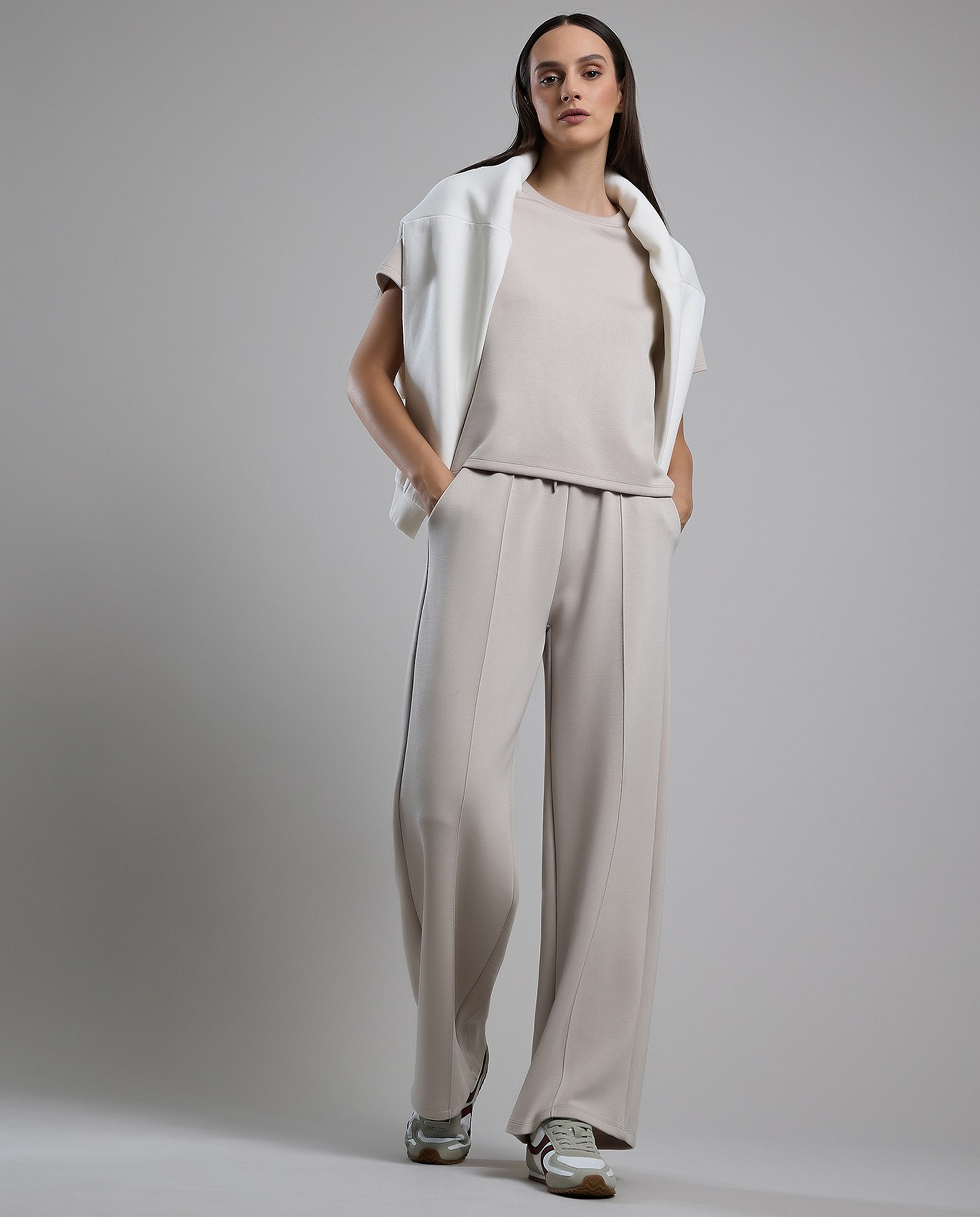Solid Wide Leg Pants with Drawstring Waist