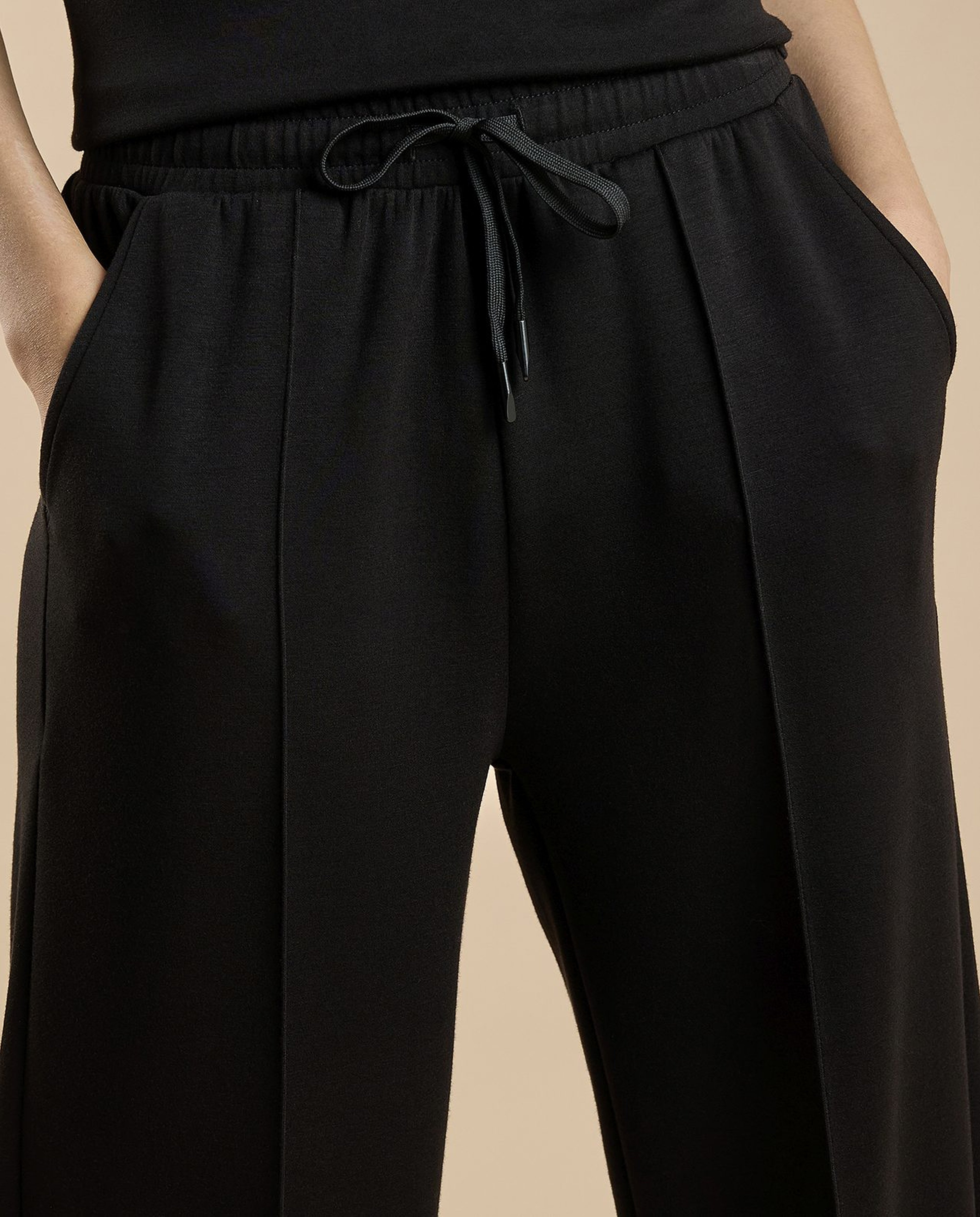Solid Wide Leg Pants with Drawstring Waist