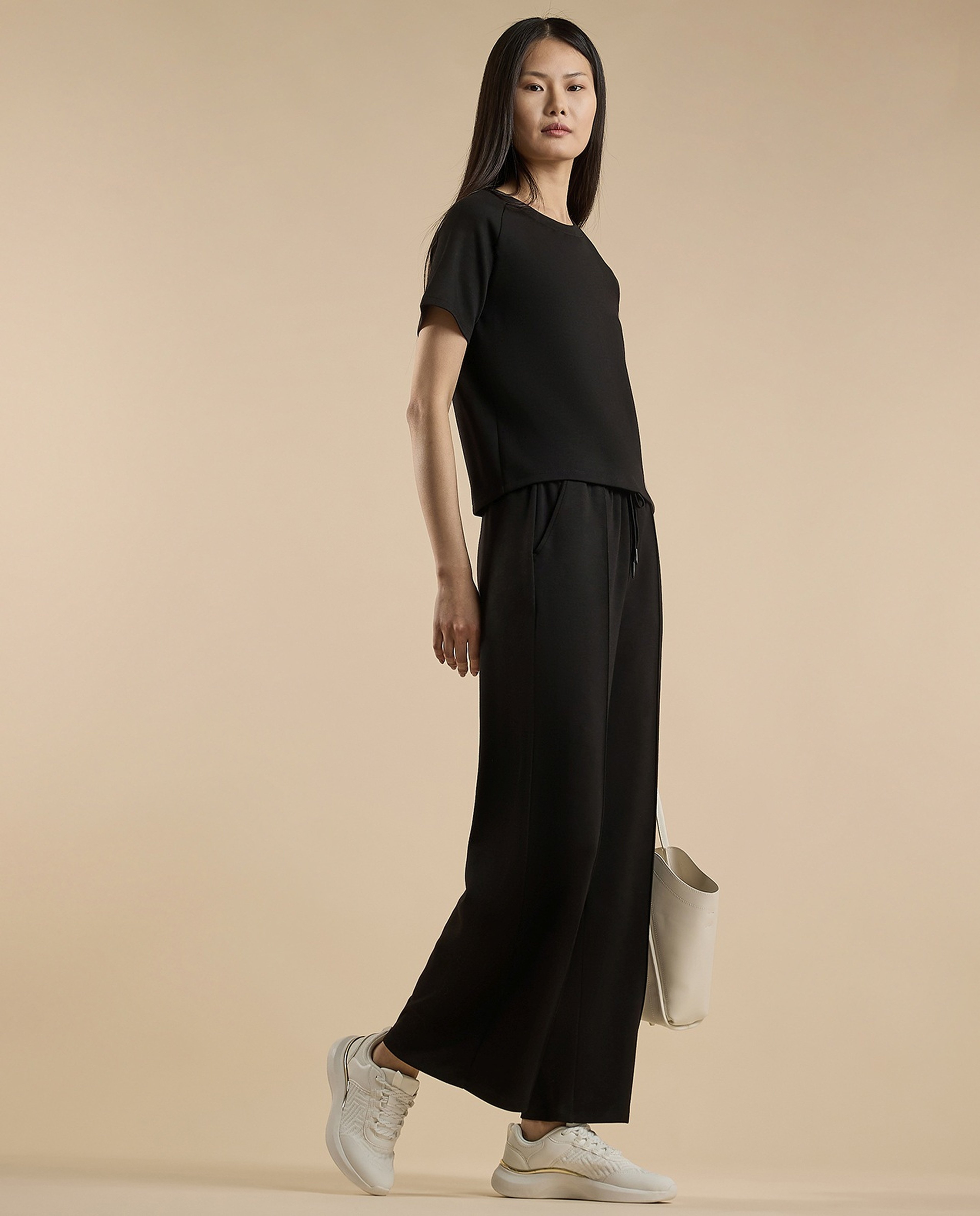 Solid Wide Leg Pants with Drawstring Waist