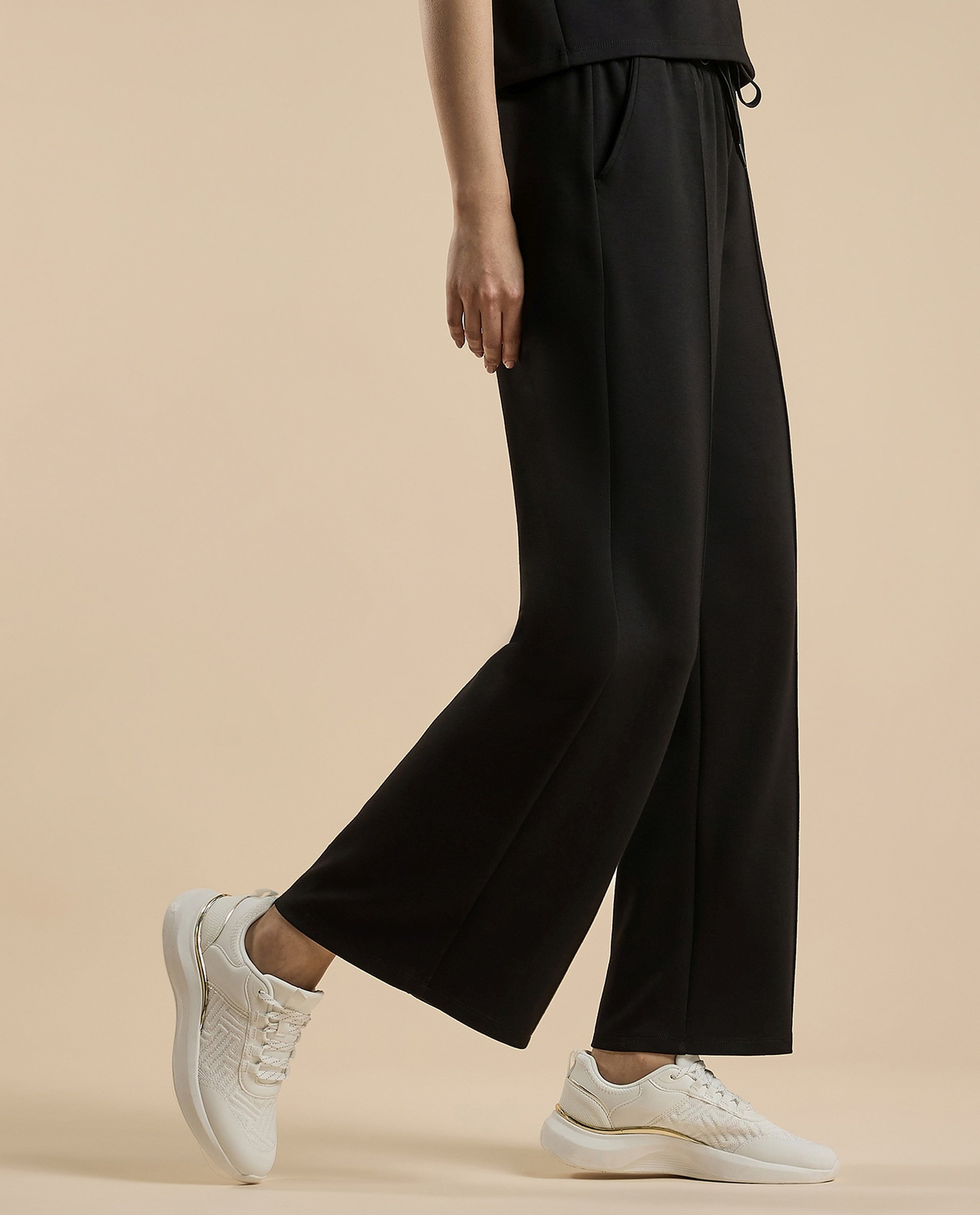 Solid Wide Leg Pants with Drawstring Waist