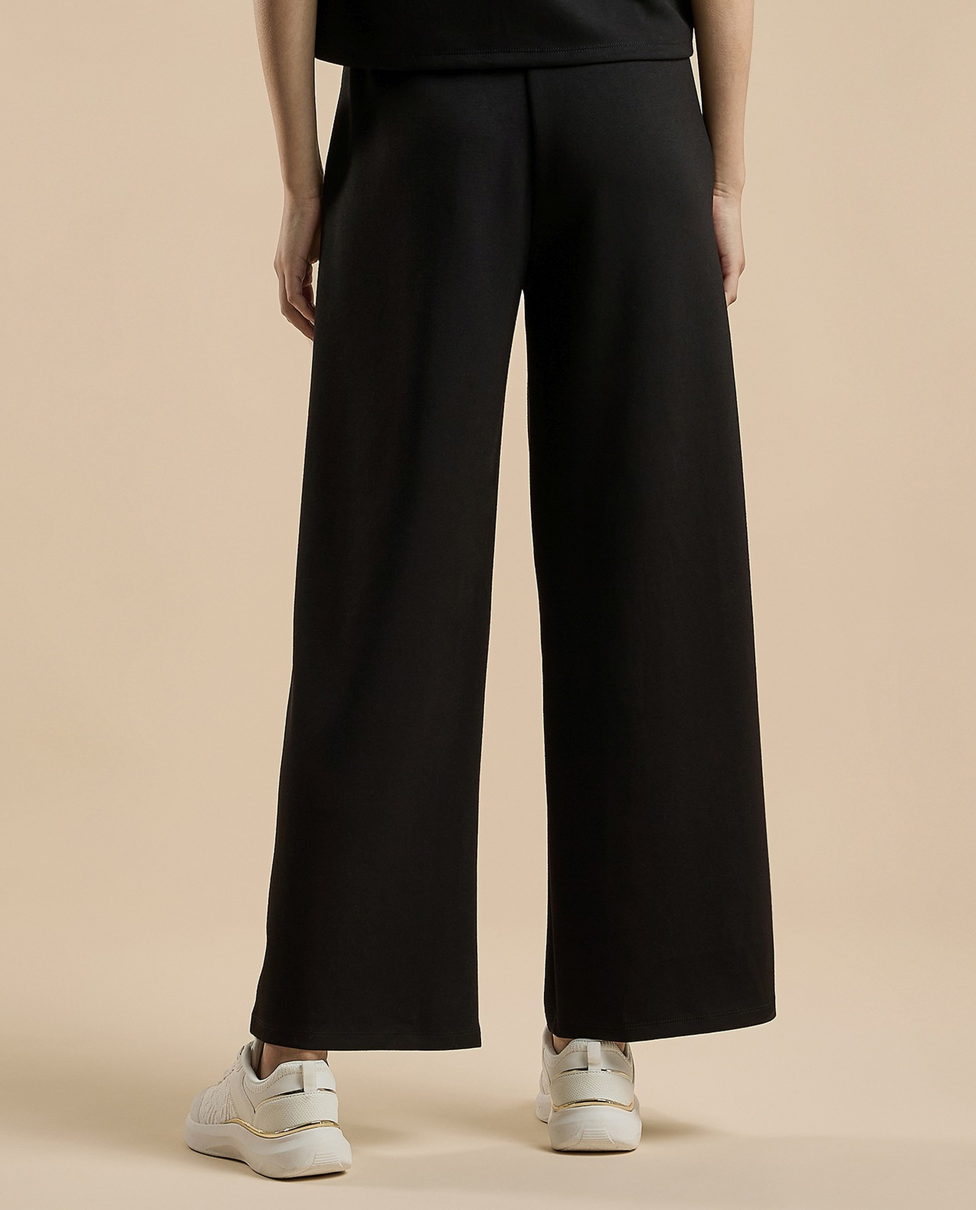 Solid Wide Leg Pants with Drawstring Waist