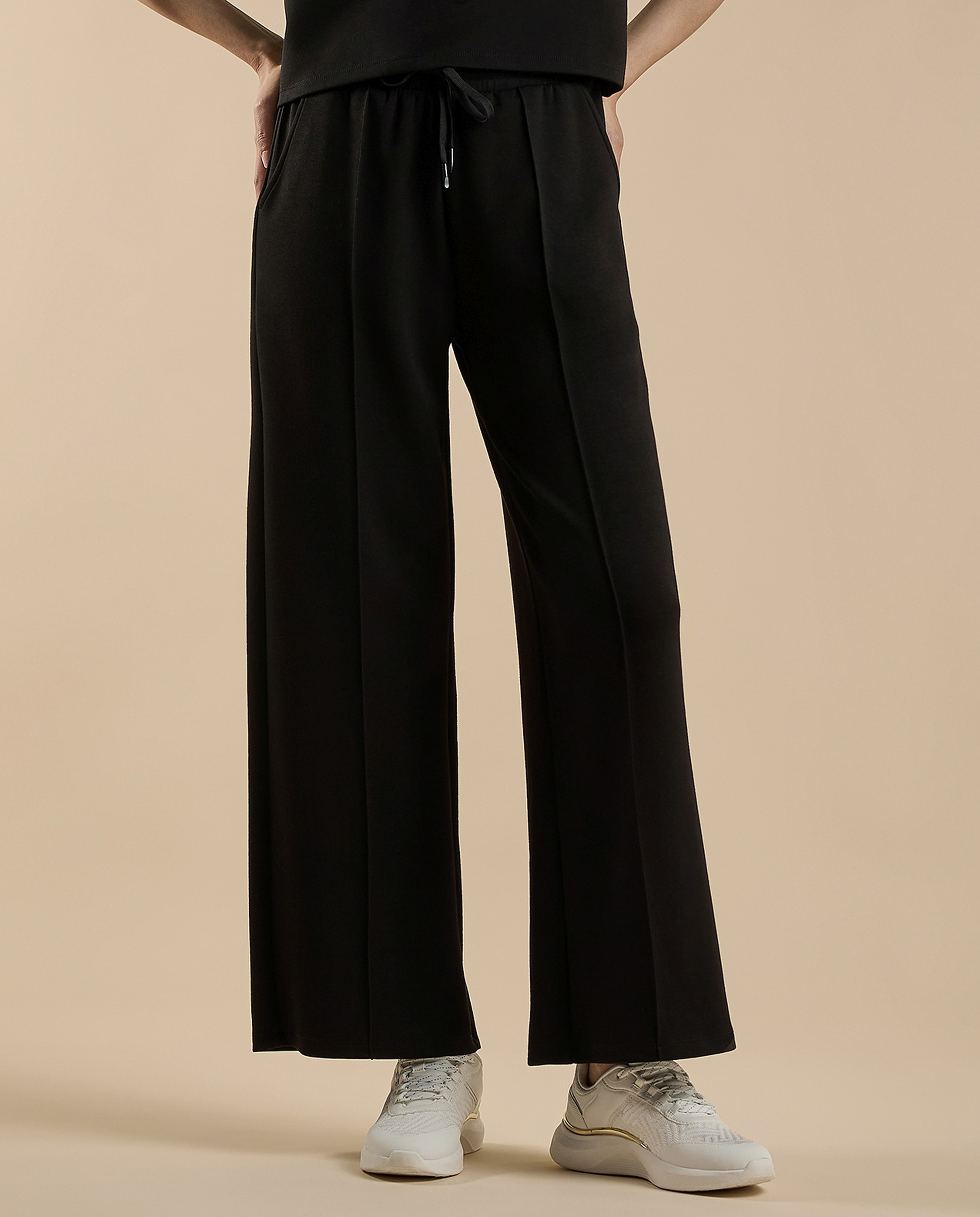 Solid Wide Leg Pants with Drawstring Waist