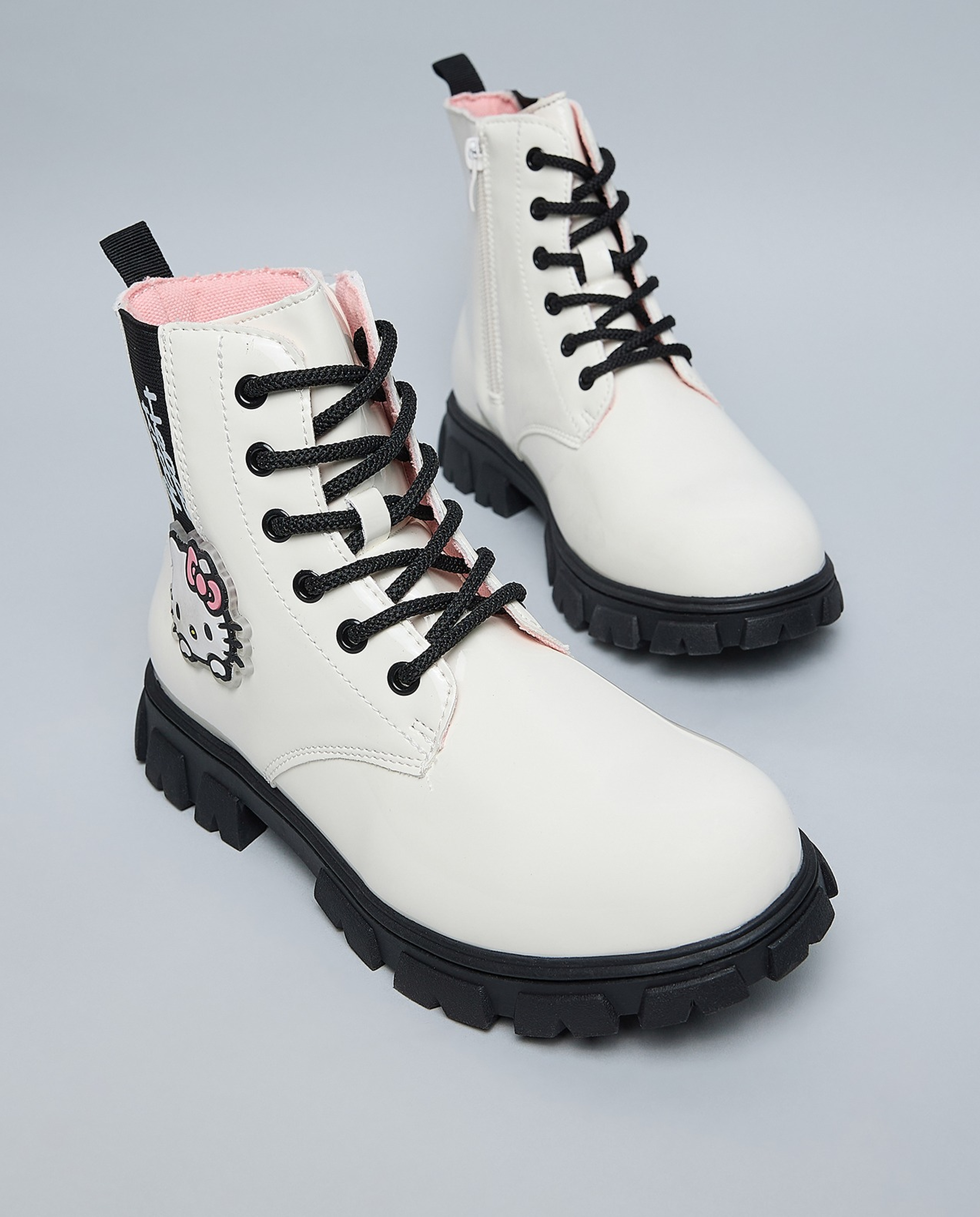 Hello Kitty Appliqued Lace Up Ankle Boots