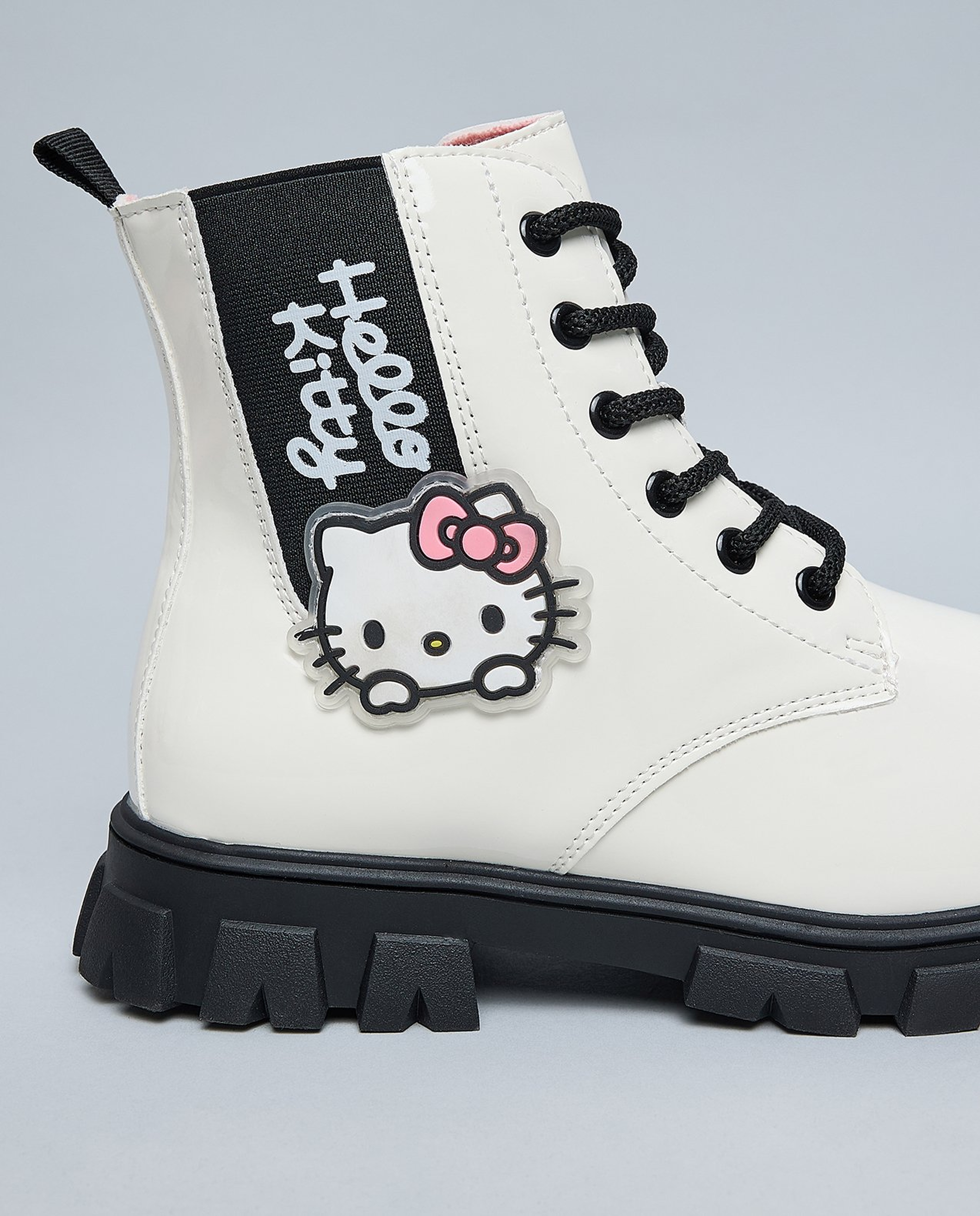 Hello Kitty Appliqued Lace Up Ankle Boots