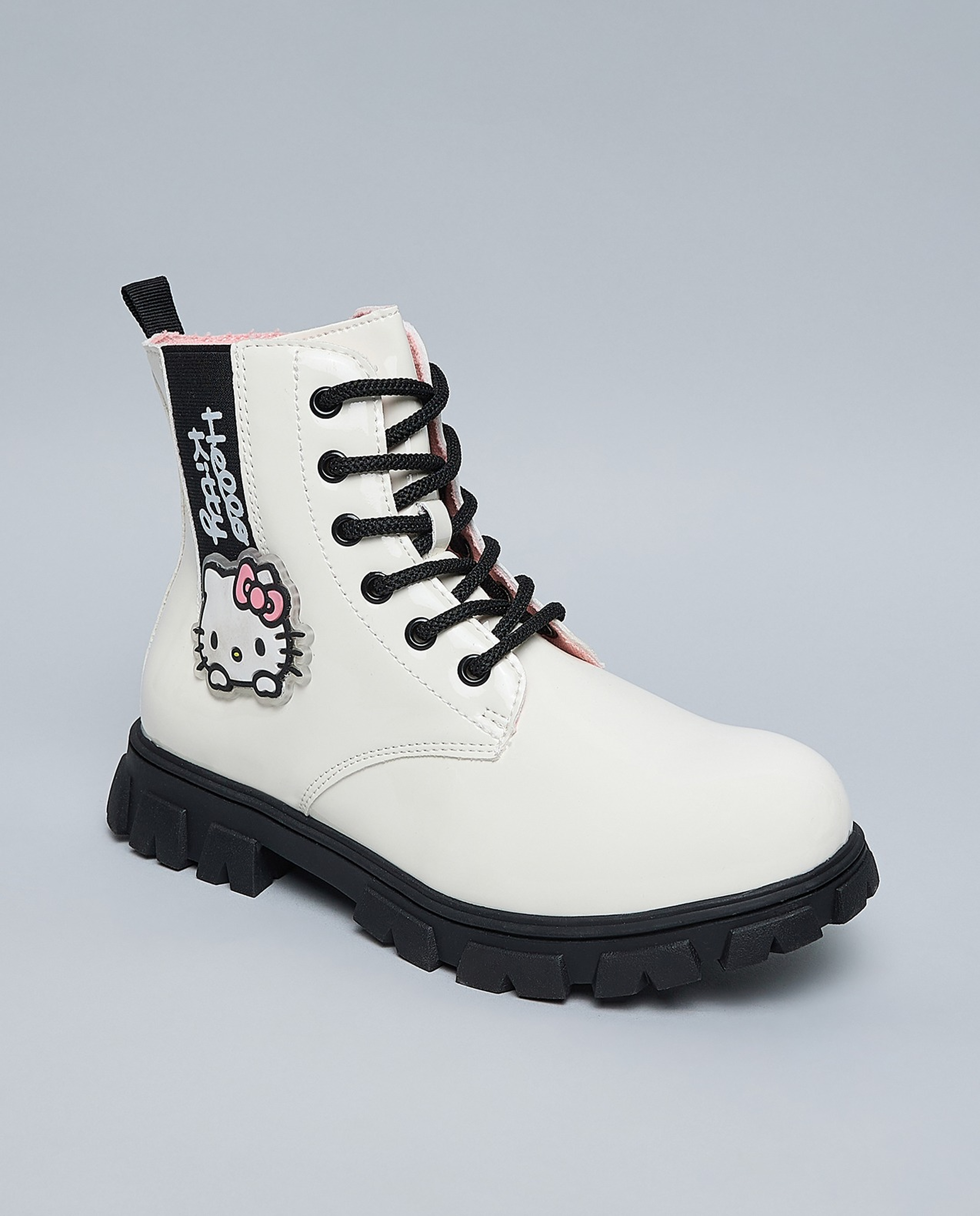 Hello Kitty Appliqued Lace Up Ankle Boots