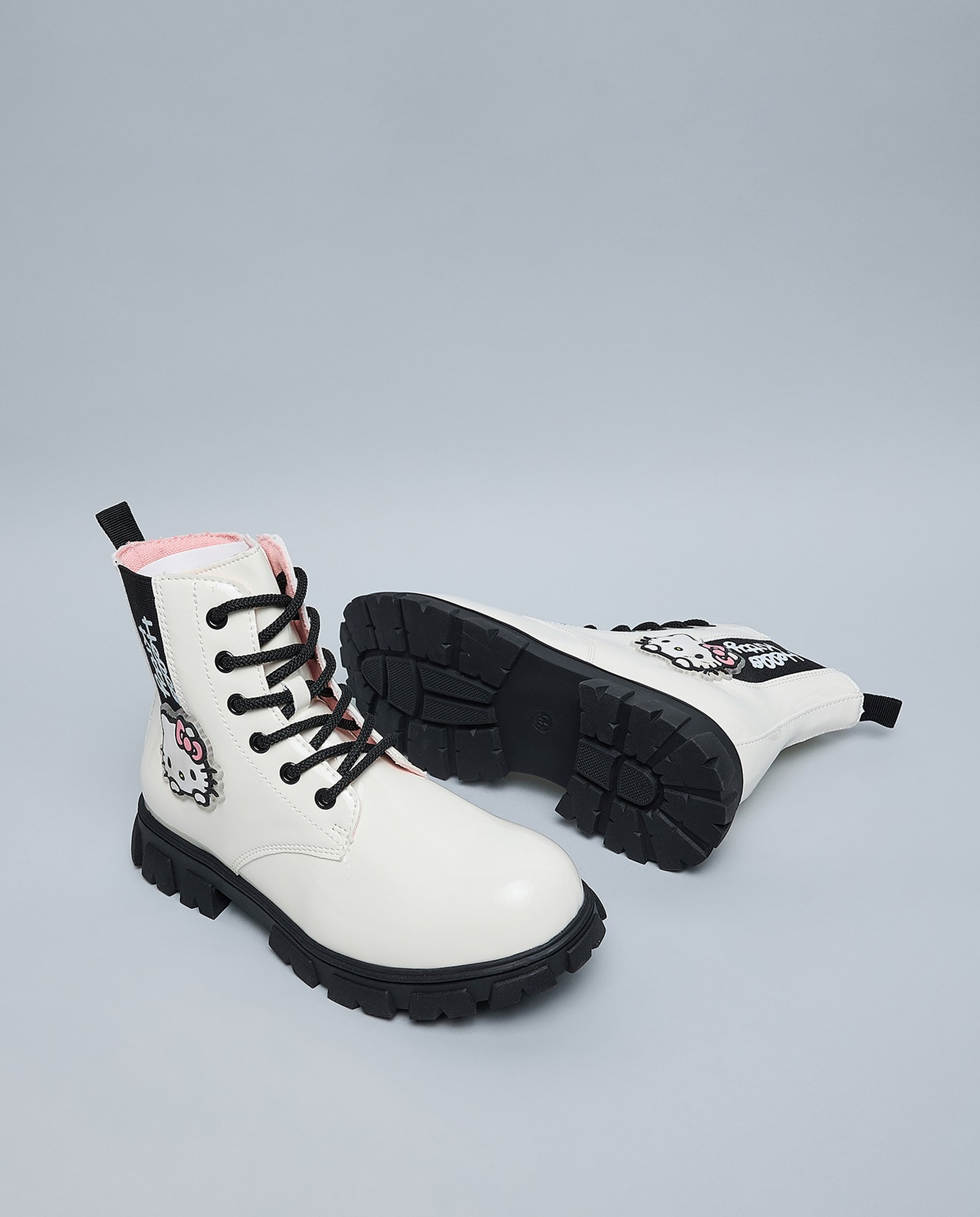 Hello Kitty Appliqued Lace Up Ankle Boots