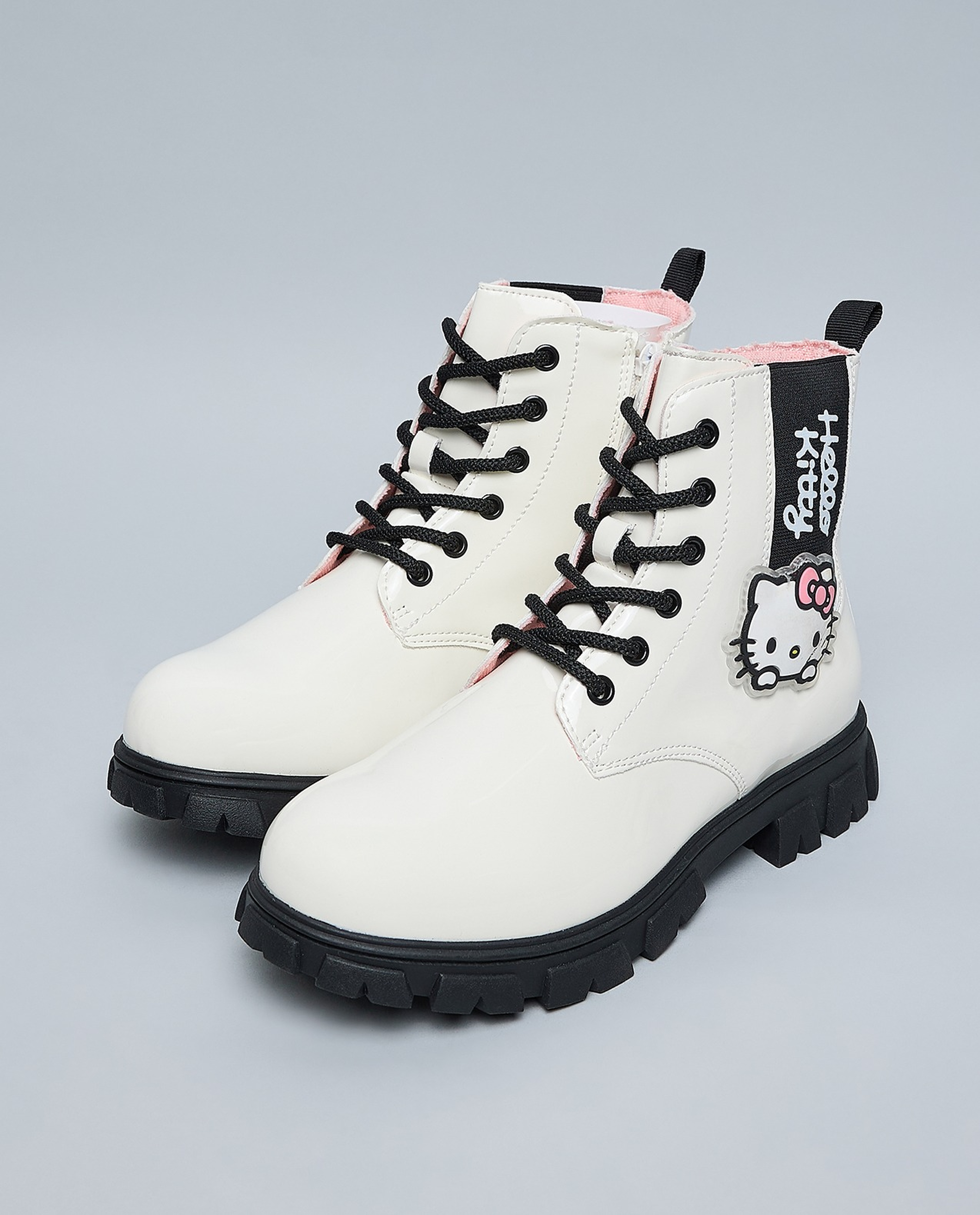 Hello Kitty Appliqued Lace Up Ankle Boots