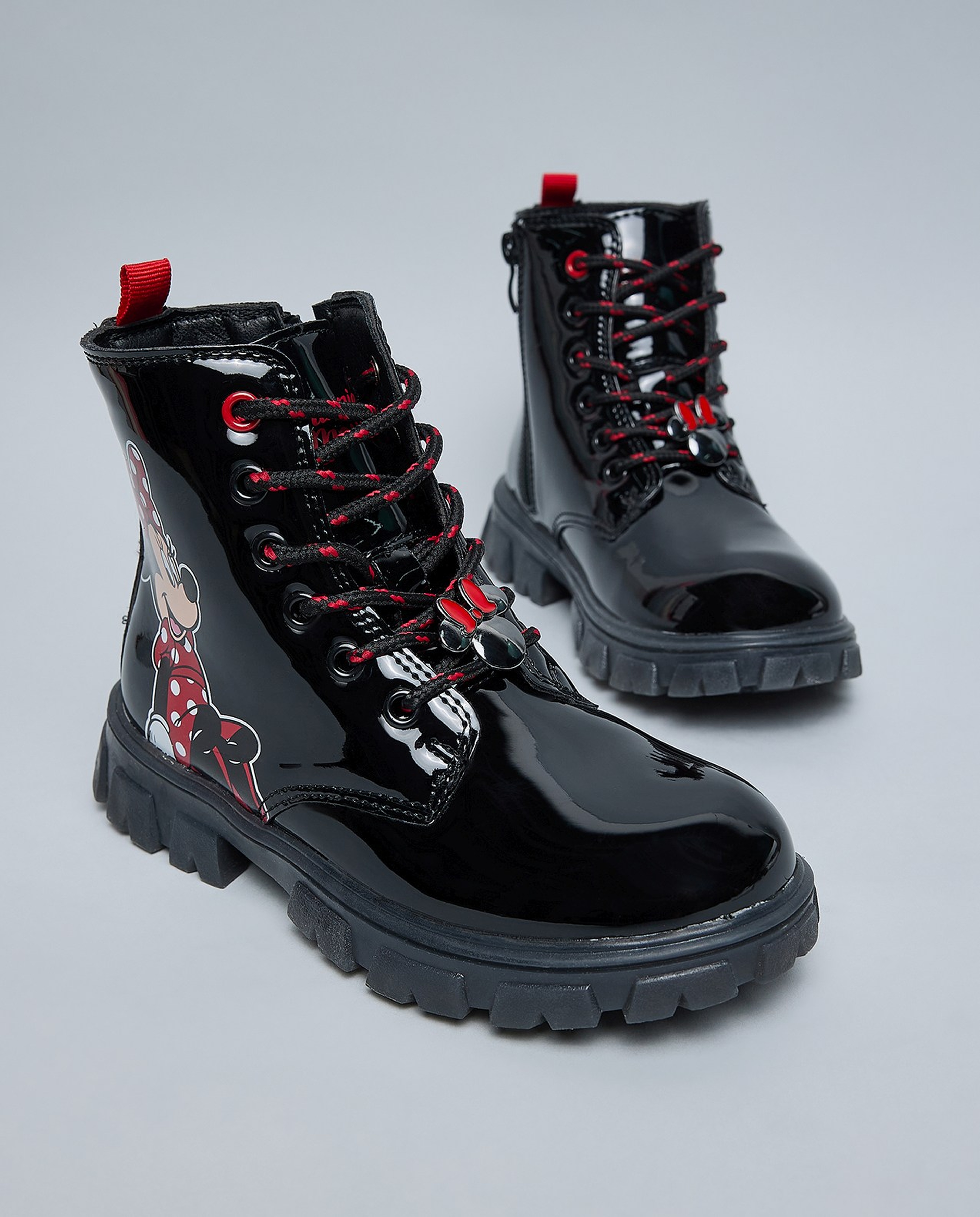 Minnie Mouse Printed Lace Up Ankle Boots