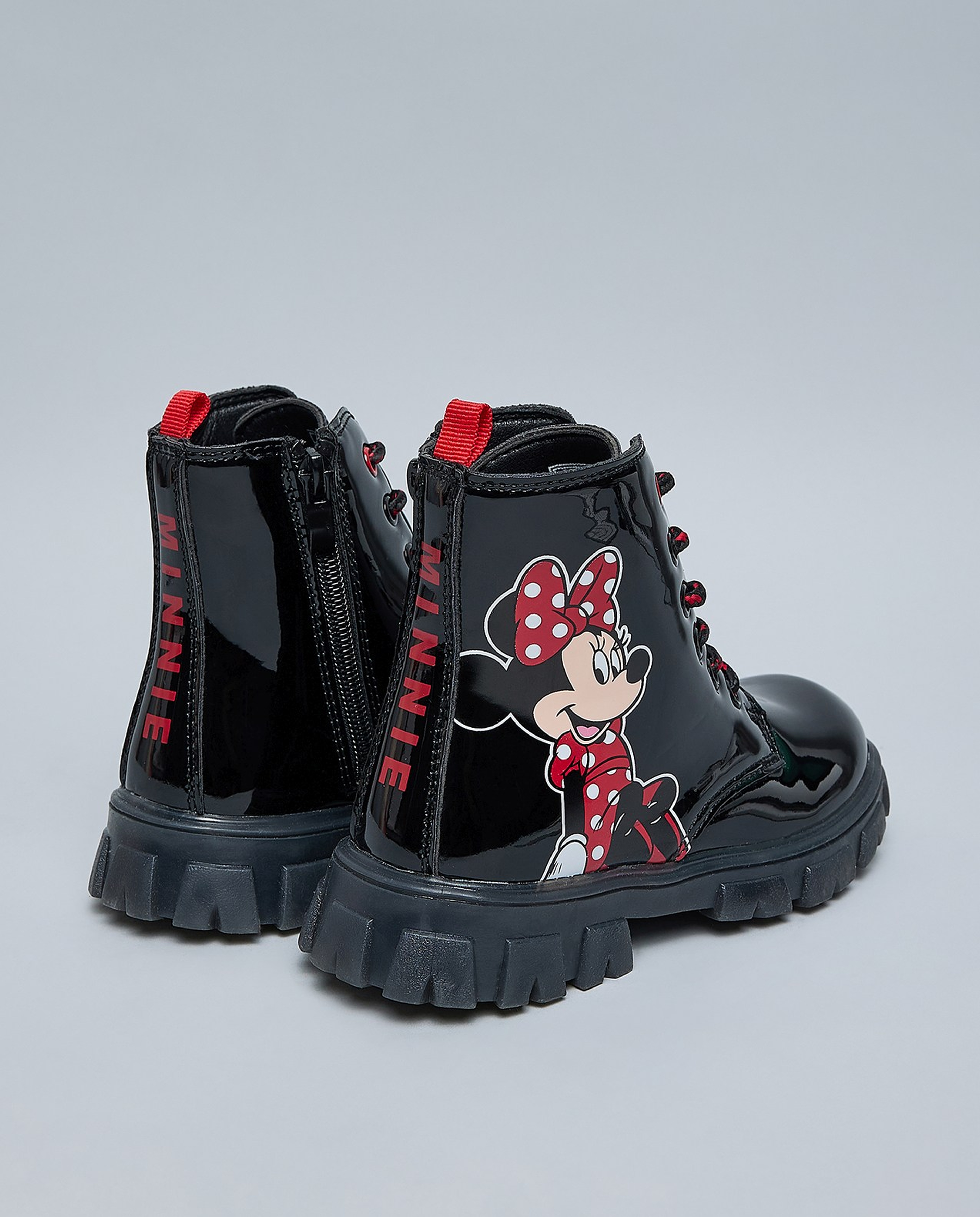 Minnie Mouse Printed Lace Up Ankle Boots