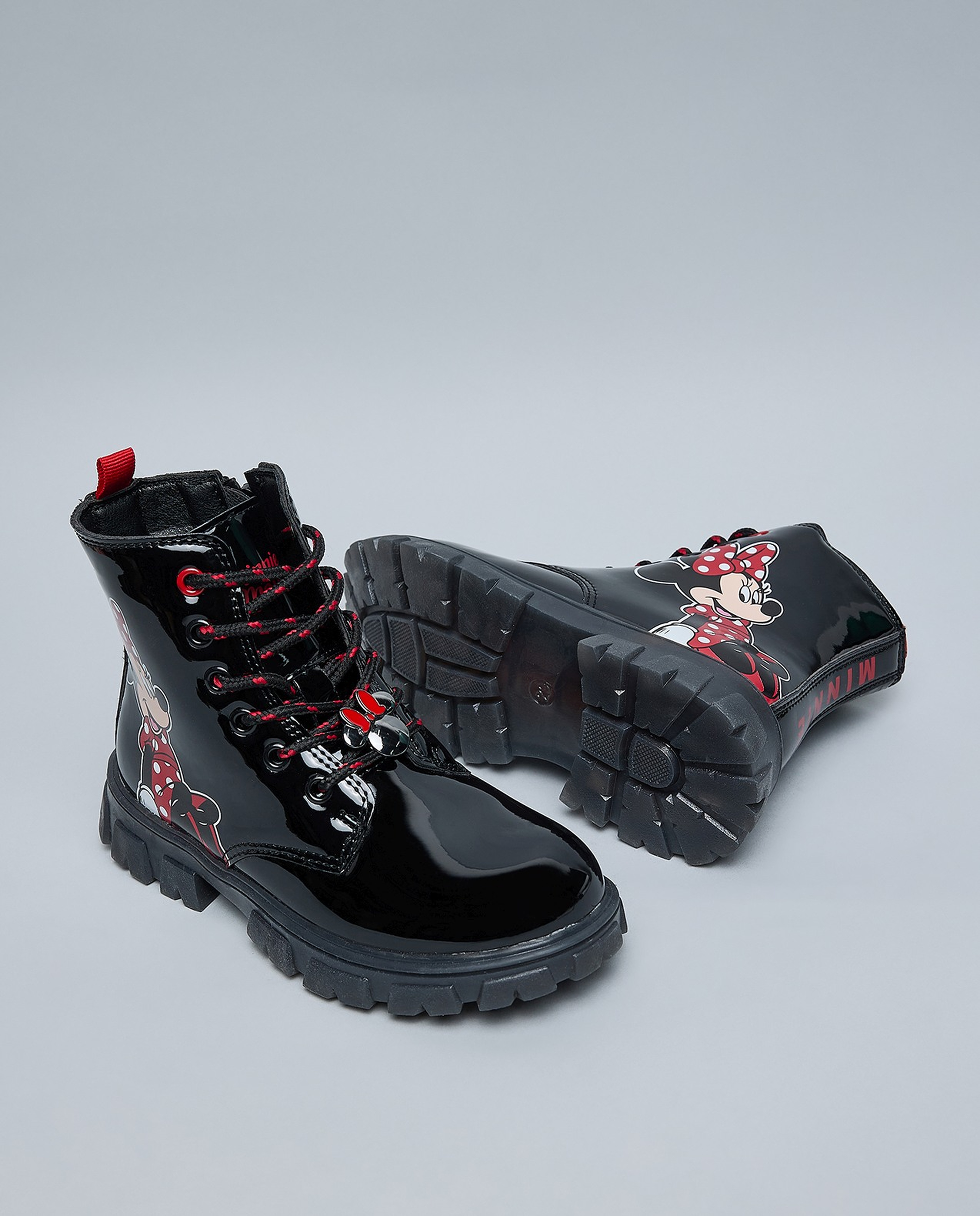 Minnie Mouse Printed Lace Up Ankle Boots