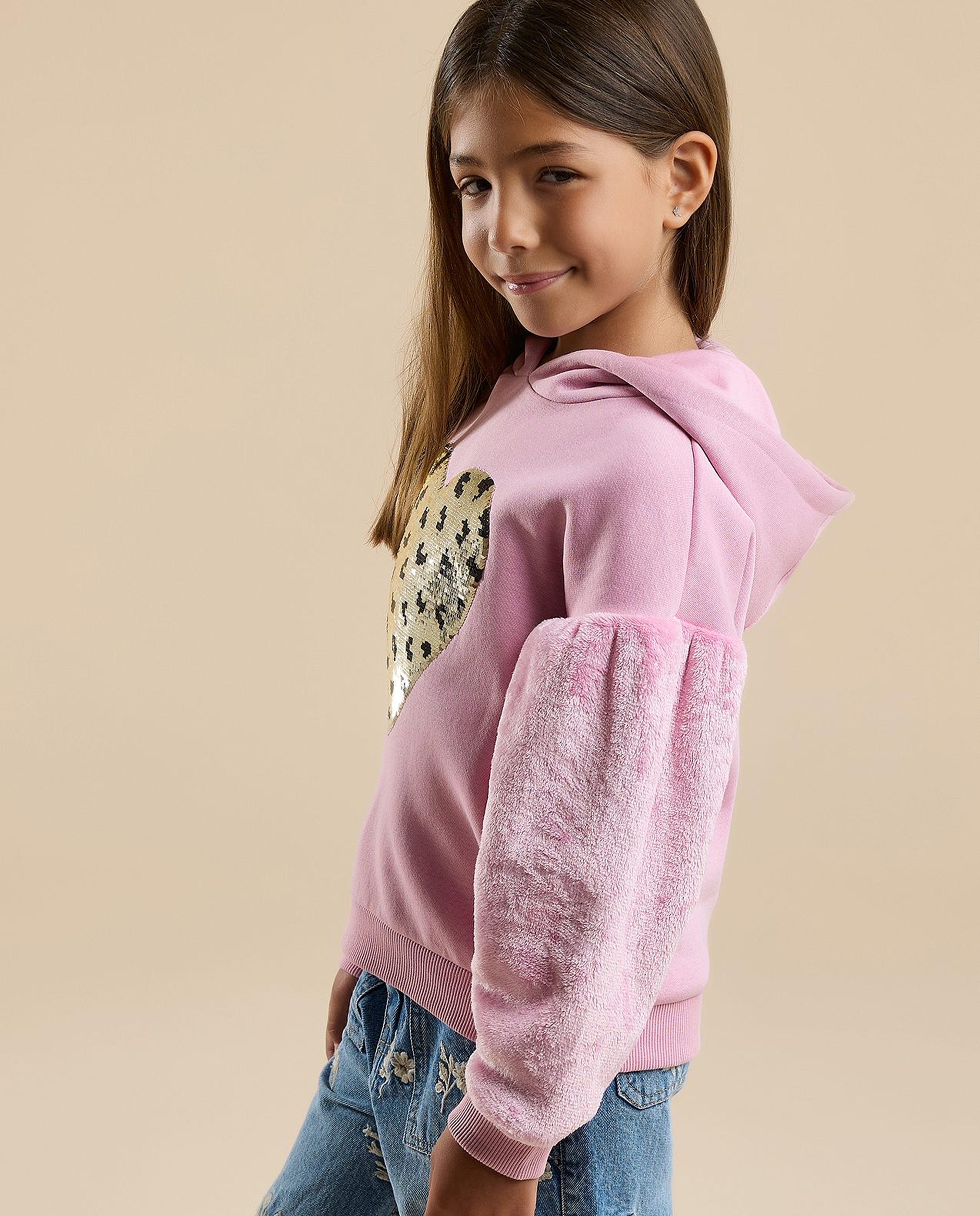 Sequins Detail Hoodie with Long Sleeves