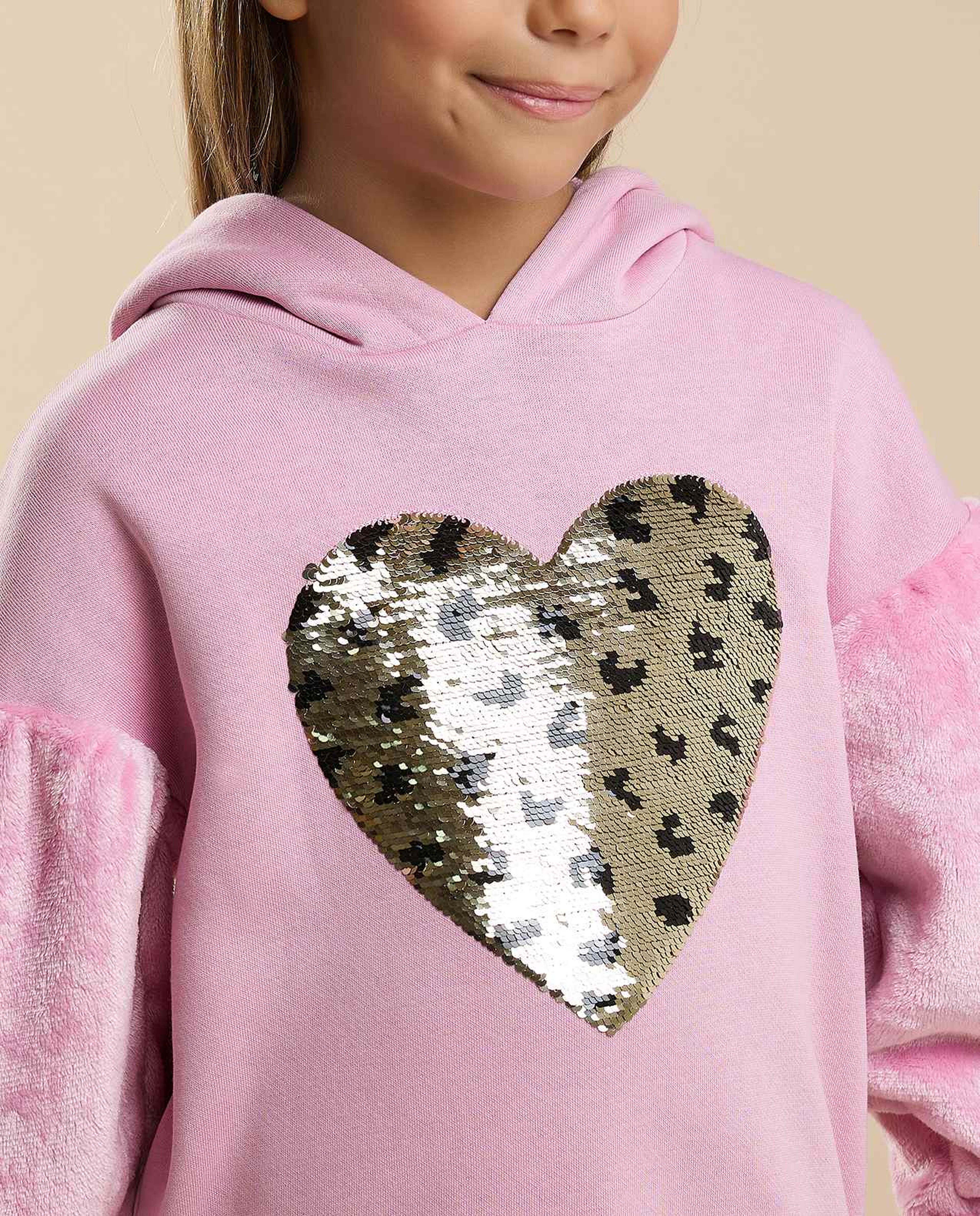 Sequins Detail Hoodie with Long Sleeves