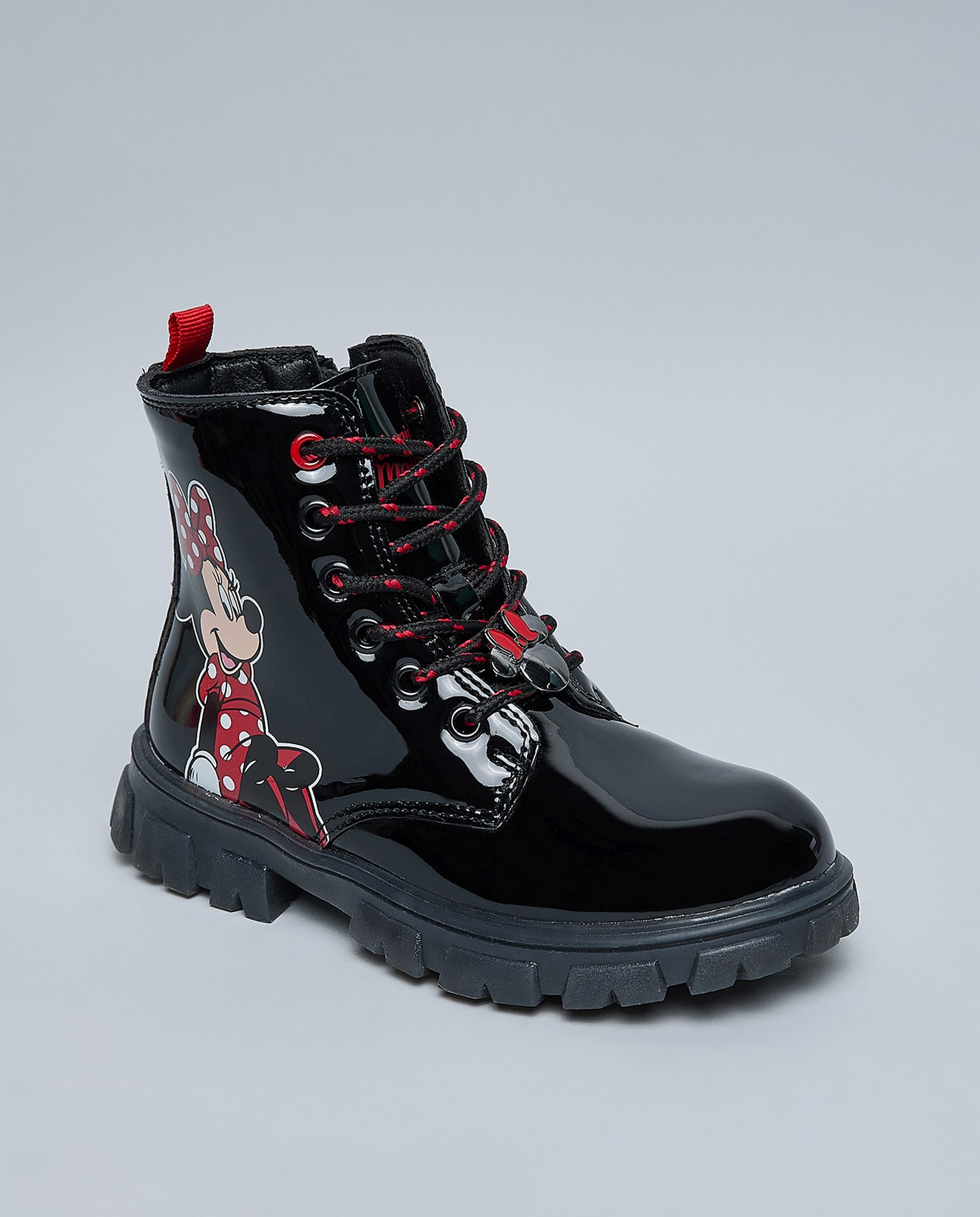 Minnie Mouse Printed Lace Up Ankle Boots