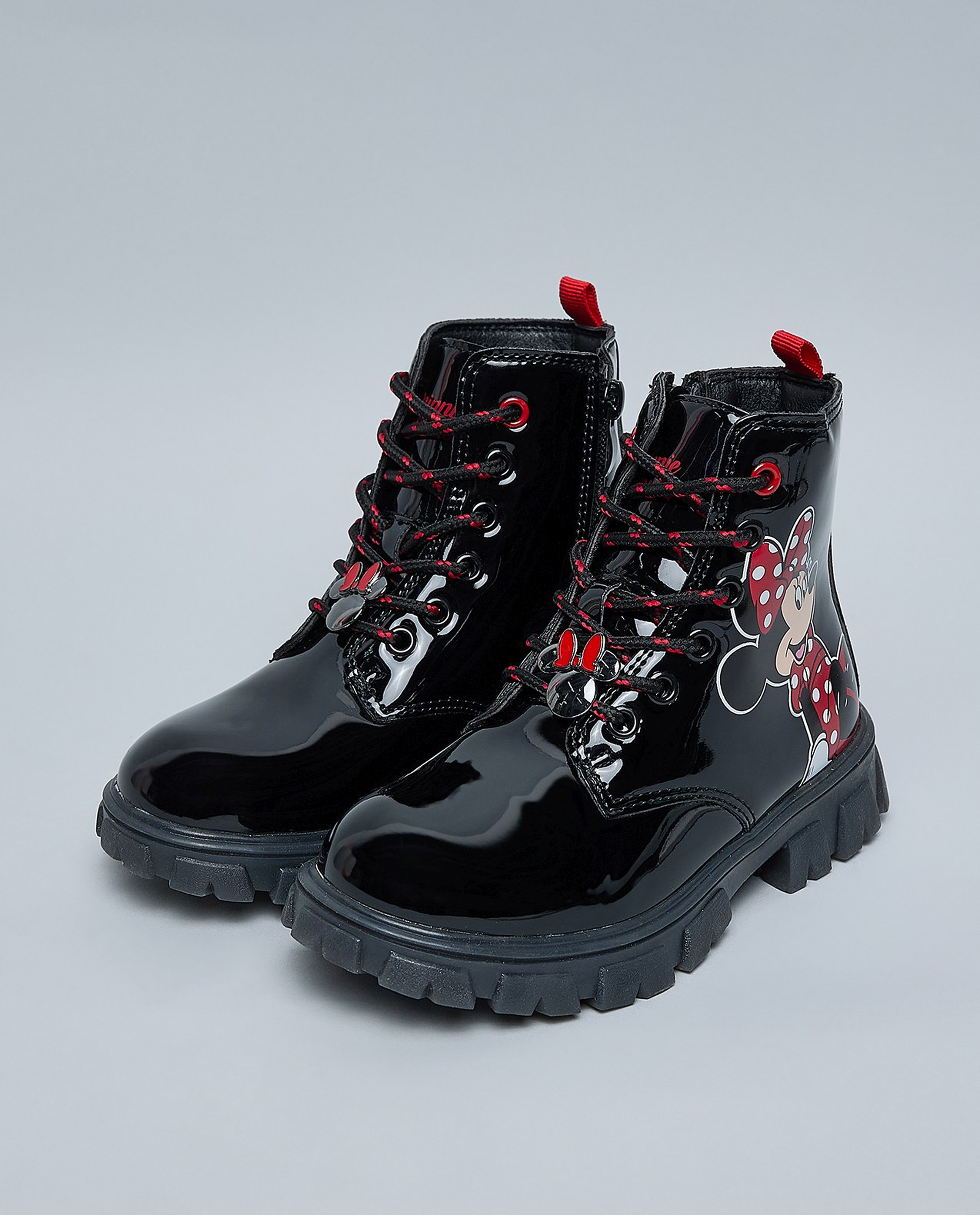 Minnie Mouse Printed Lace Up Ankle Boots