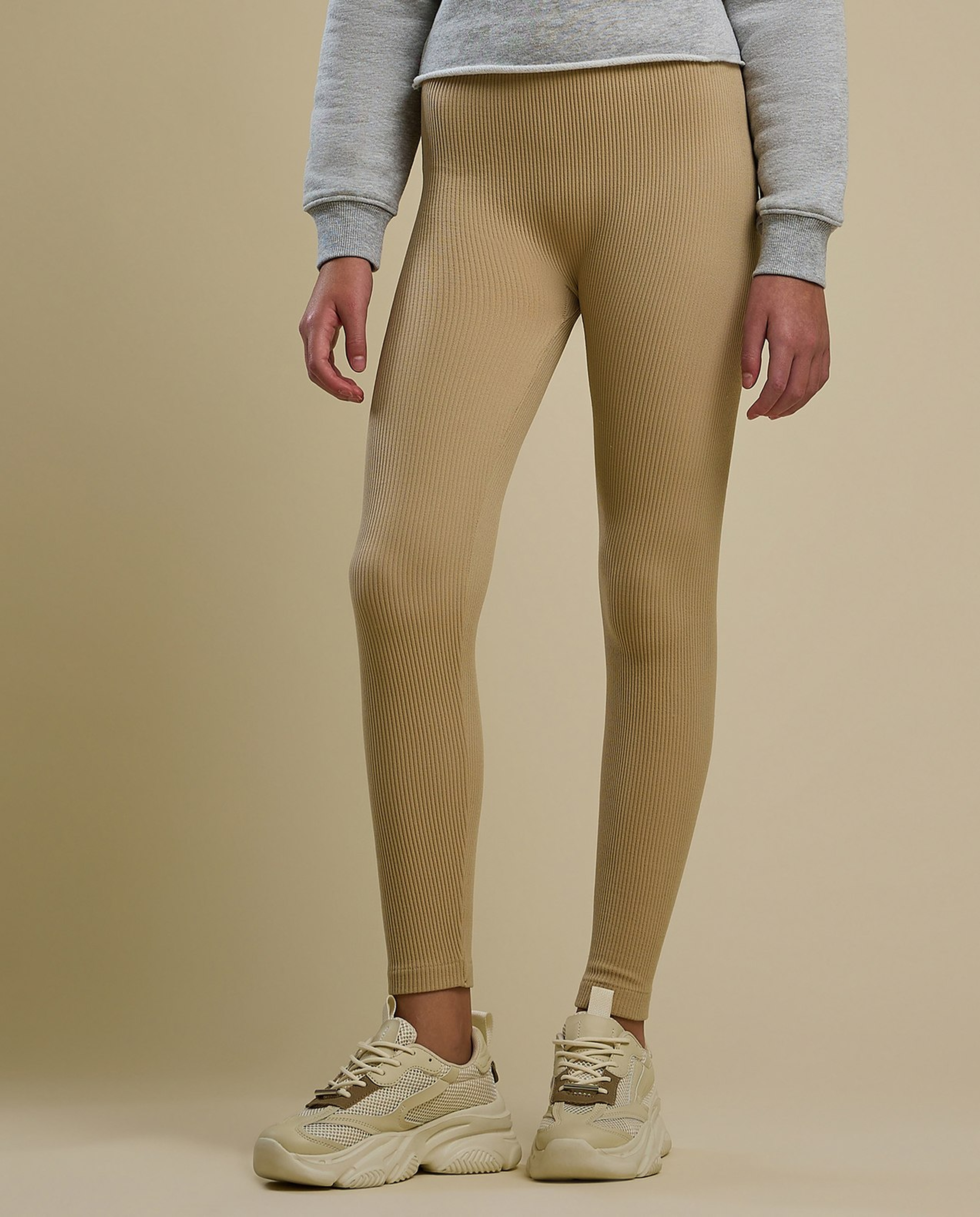 Ribbed Leggings with Elastic Waist