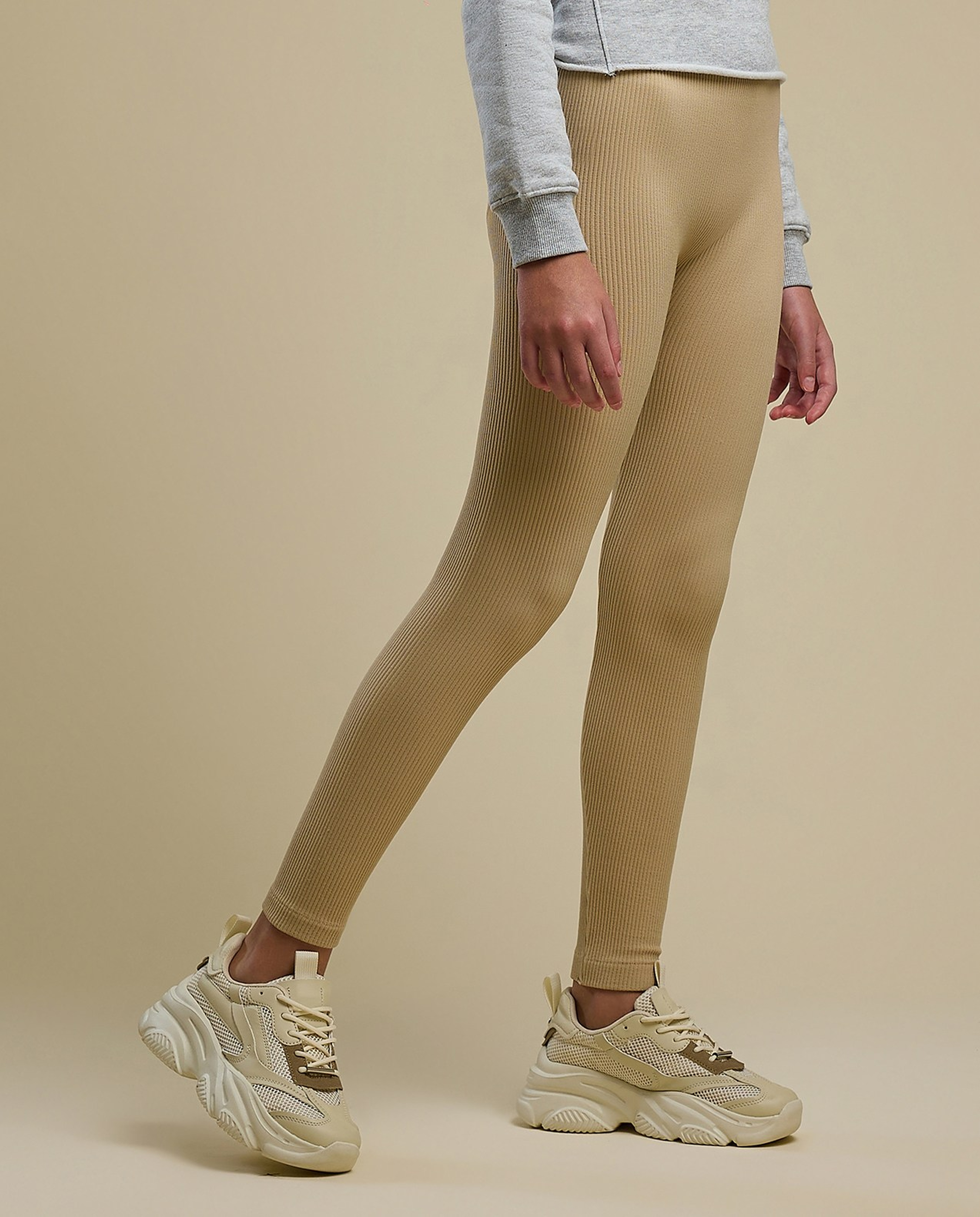 Ribbed Leggings with Elastic Waist