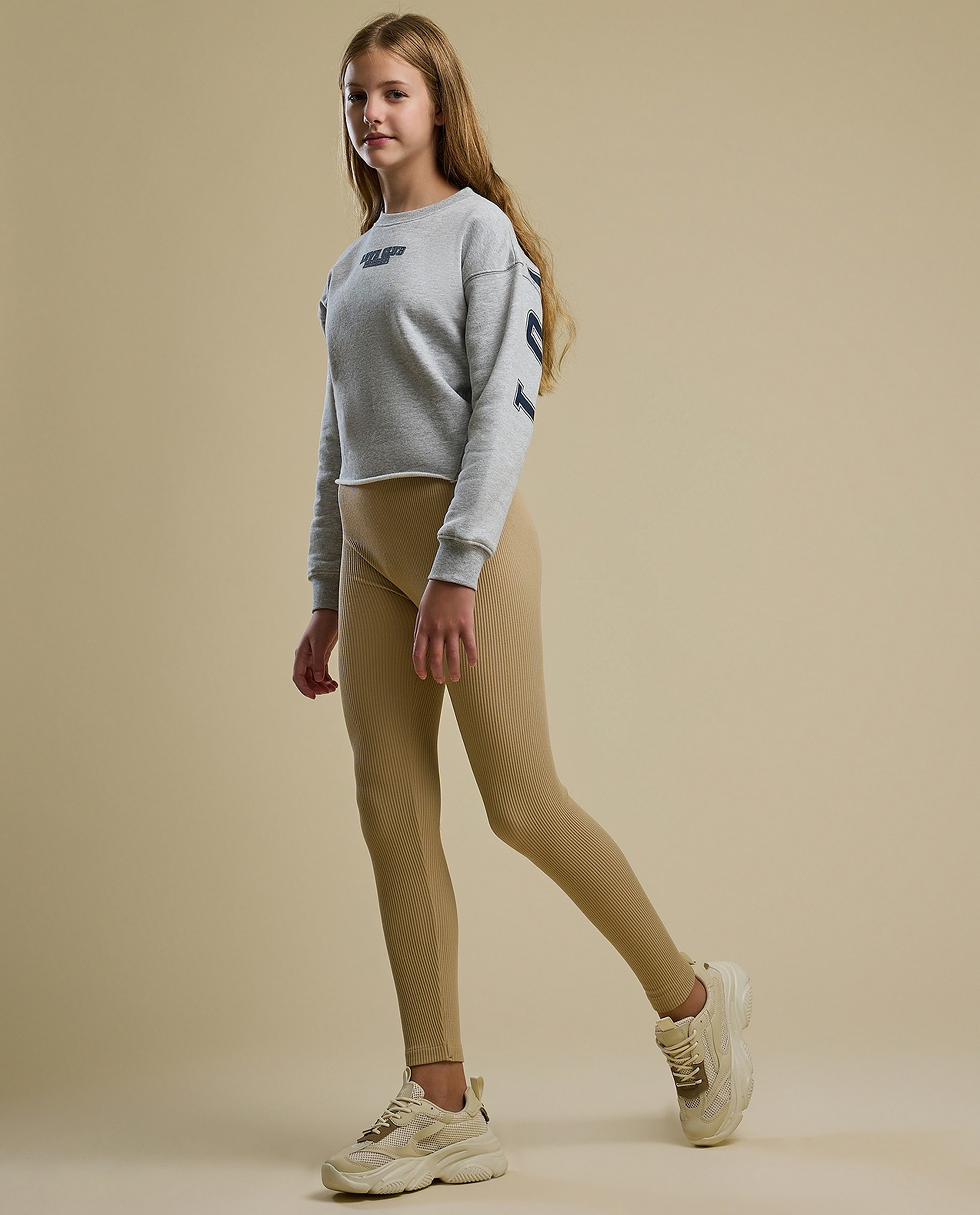 Ribbed Leggings with Elastic Waist