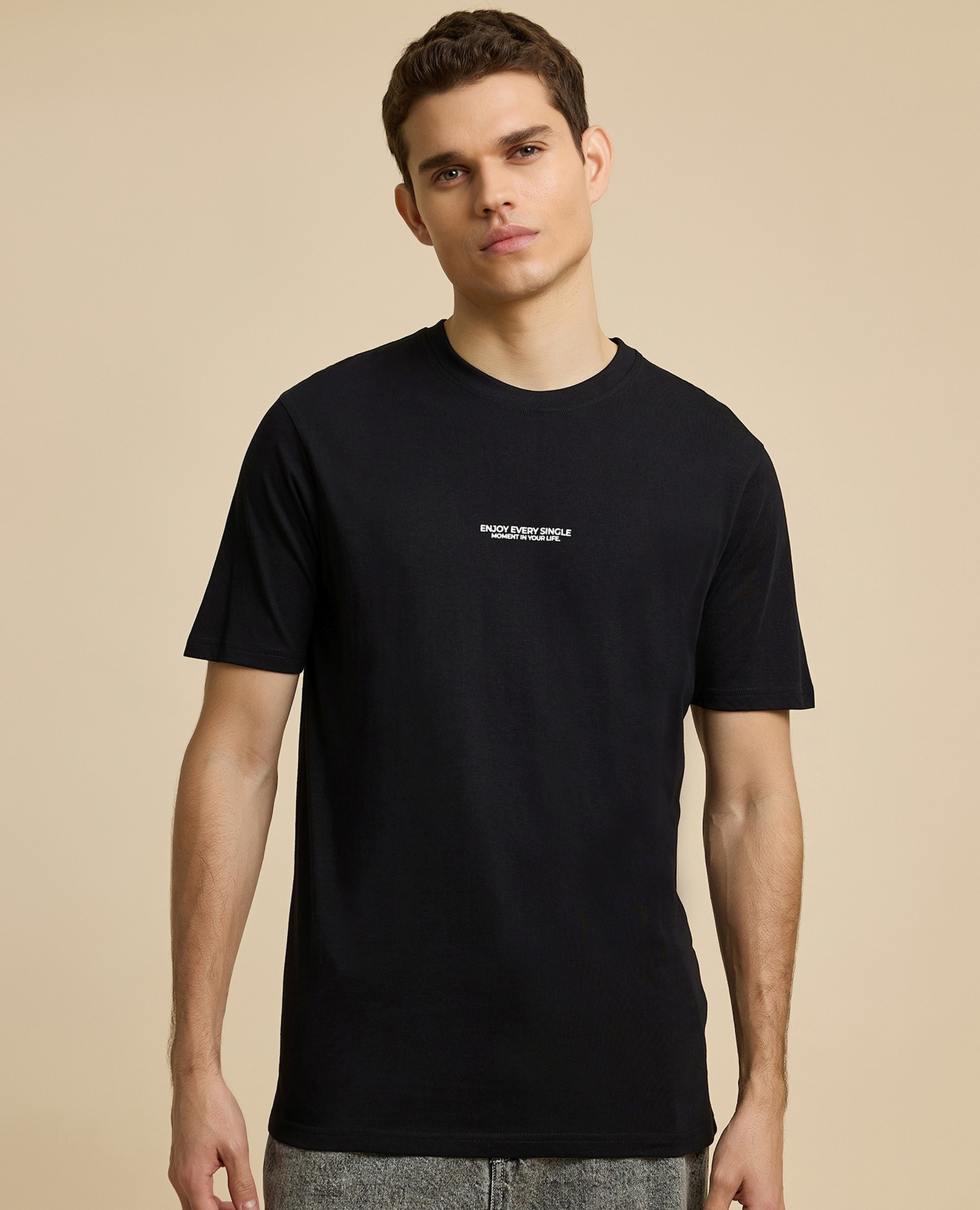 Typography Print T-Shirt with Crew Neck and Short Sleeves