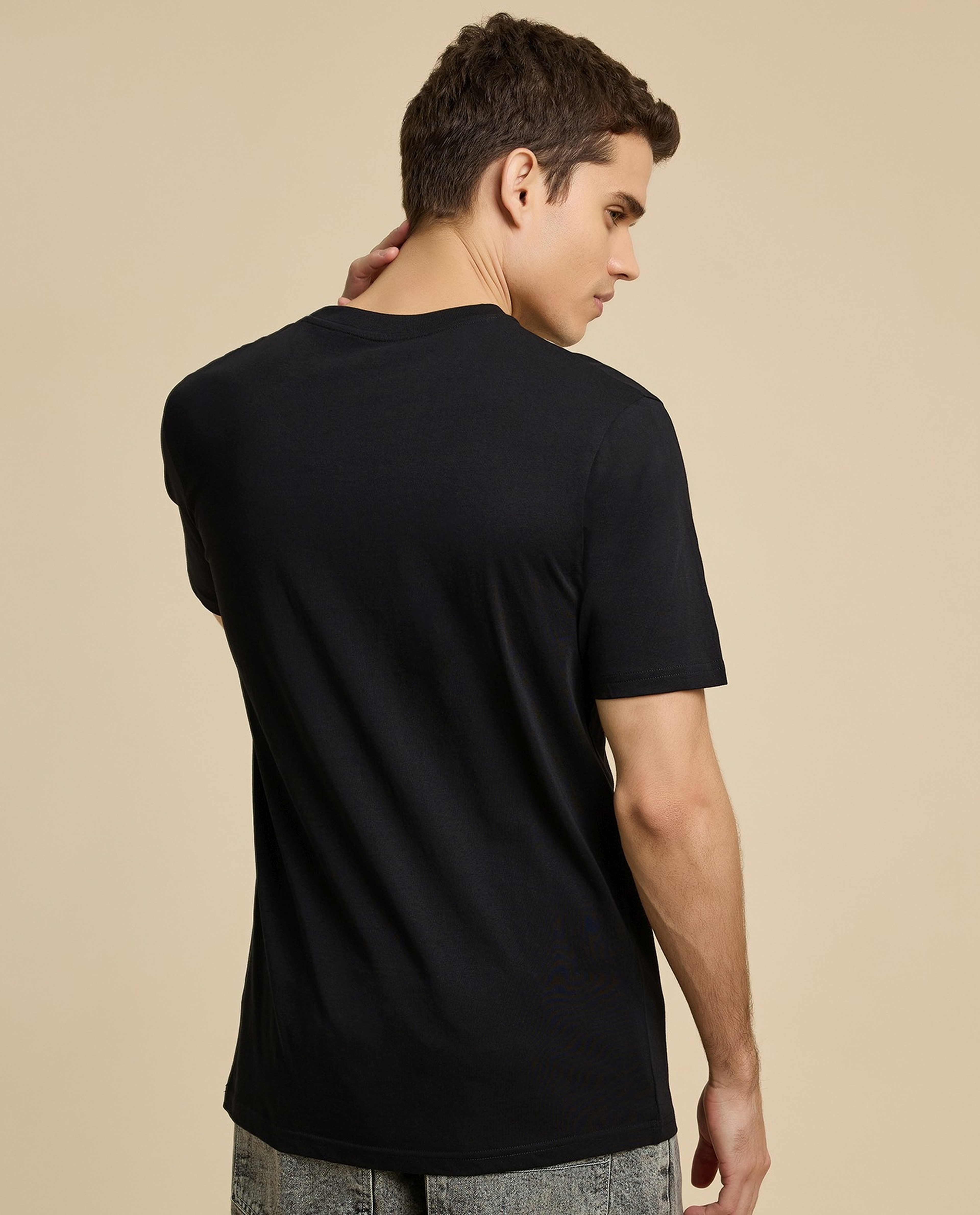 Typography Print T-Shirt with Crew Neck and Short Sleeves