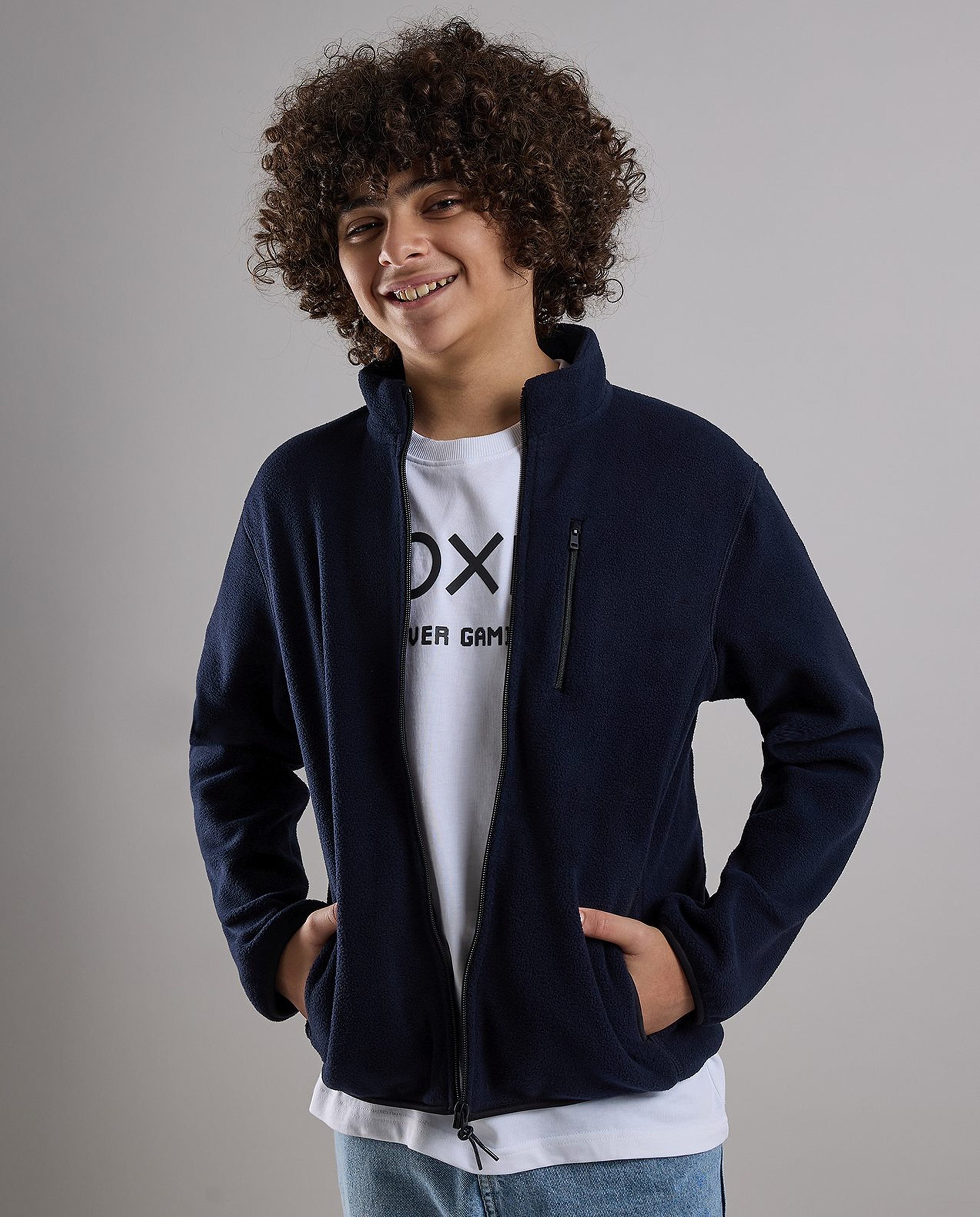 Zippered Jacket with High Neck and Long Sleeves