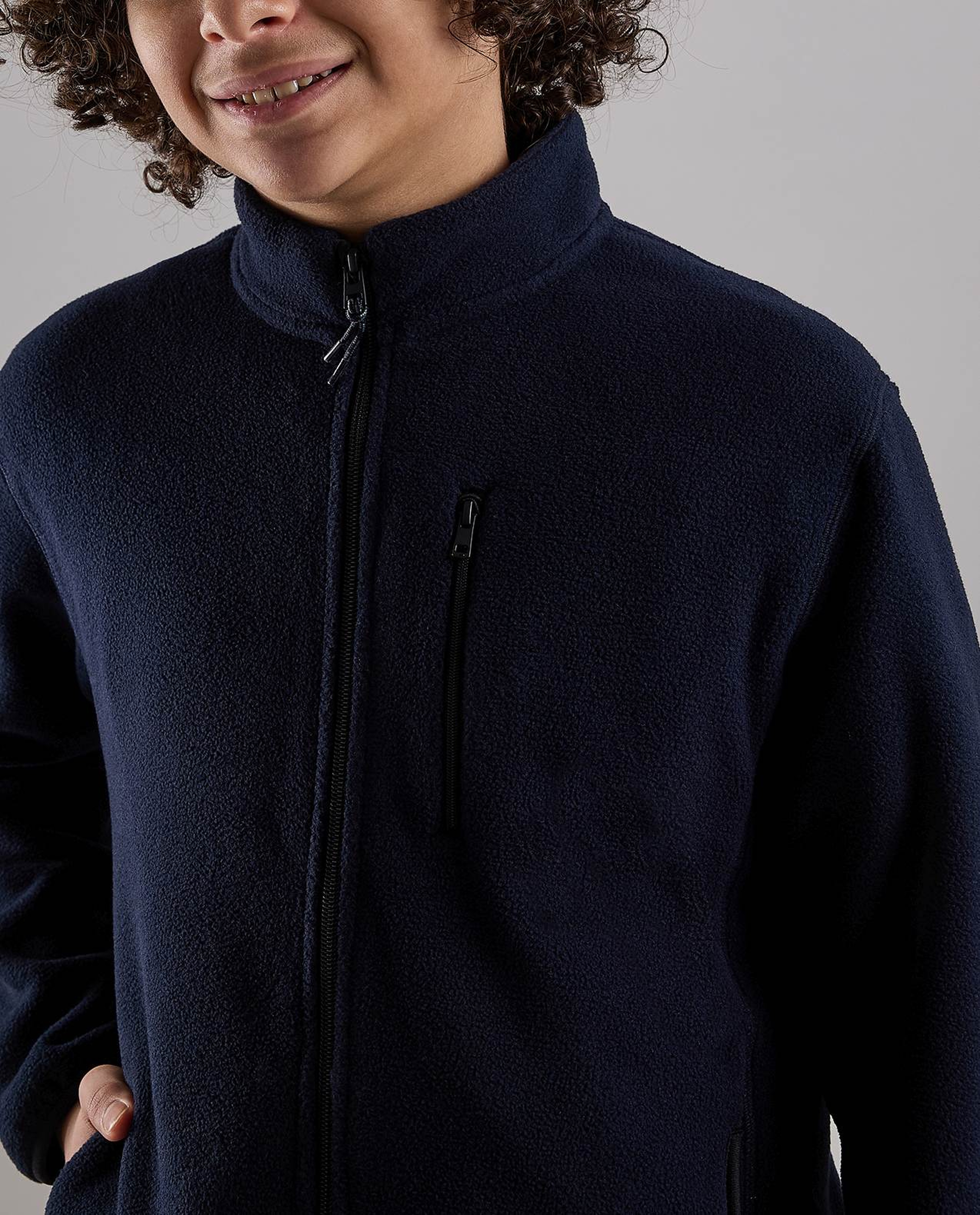 Zippered Jacket with High Neck and Long Sleeves