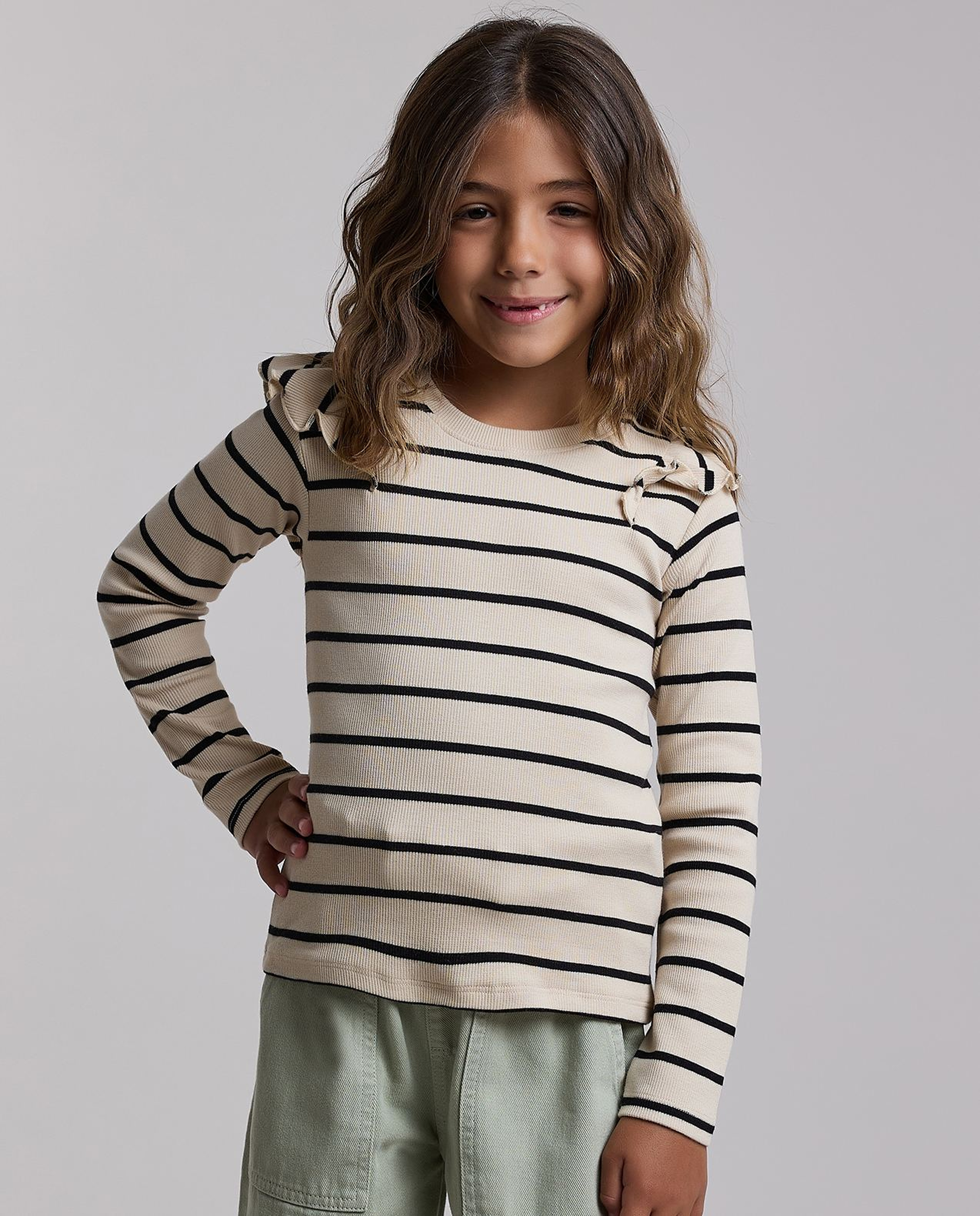 Striped T-Shirt with Crew Neck and Long Sleeves