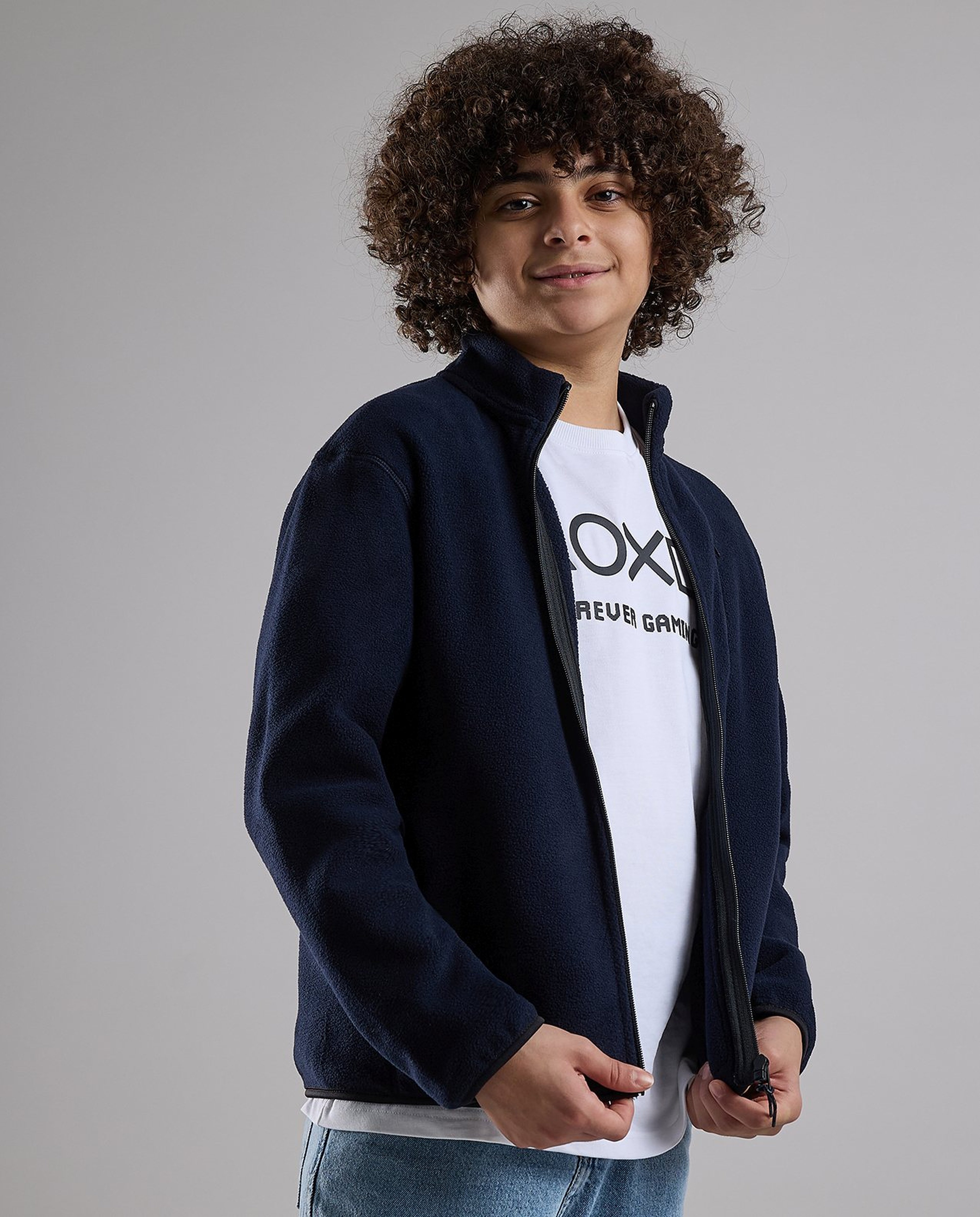 Zippered Jacket with High Neck and Long Sleeves