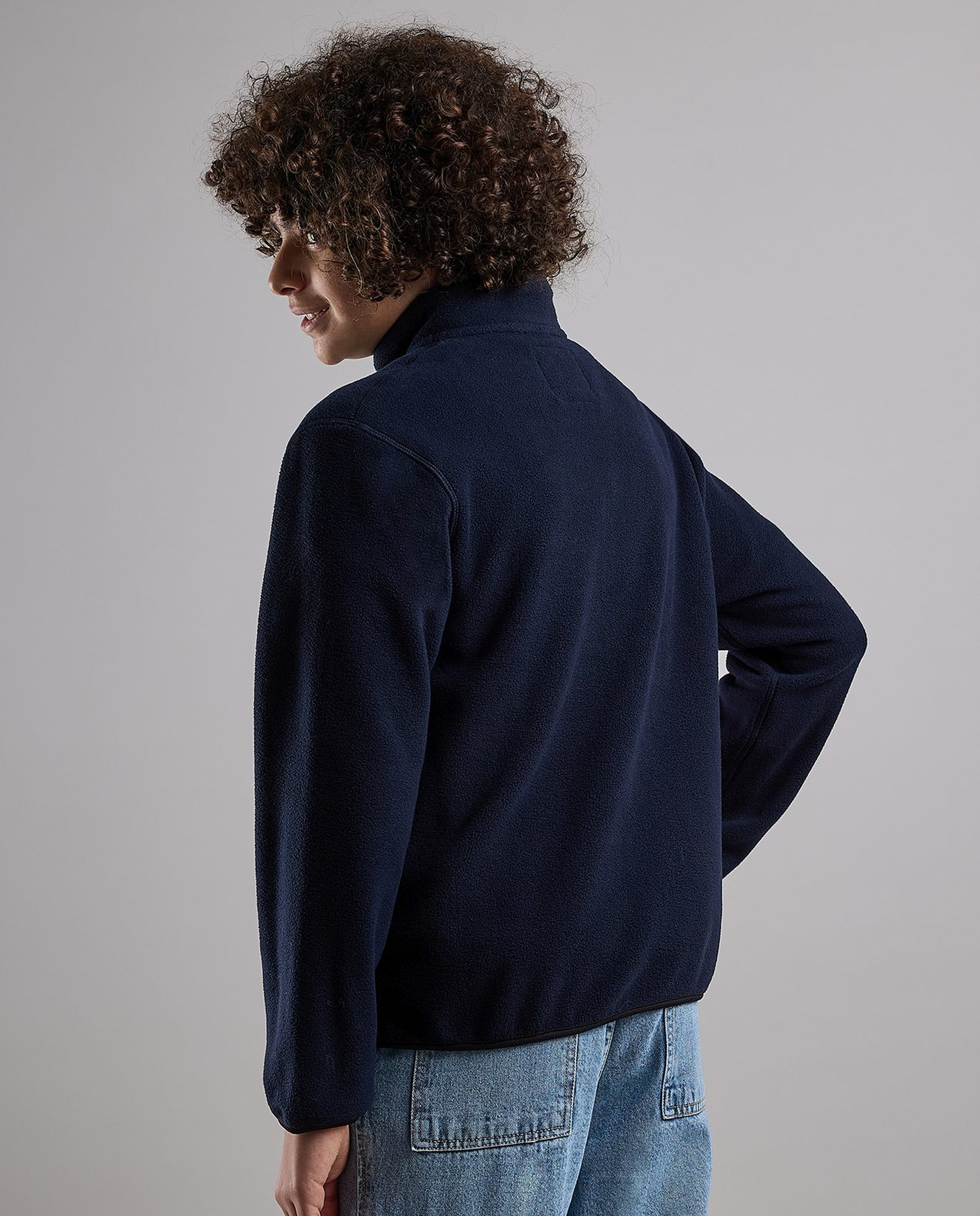 Zippered Jacket with High Neck and Long Sleeves