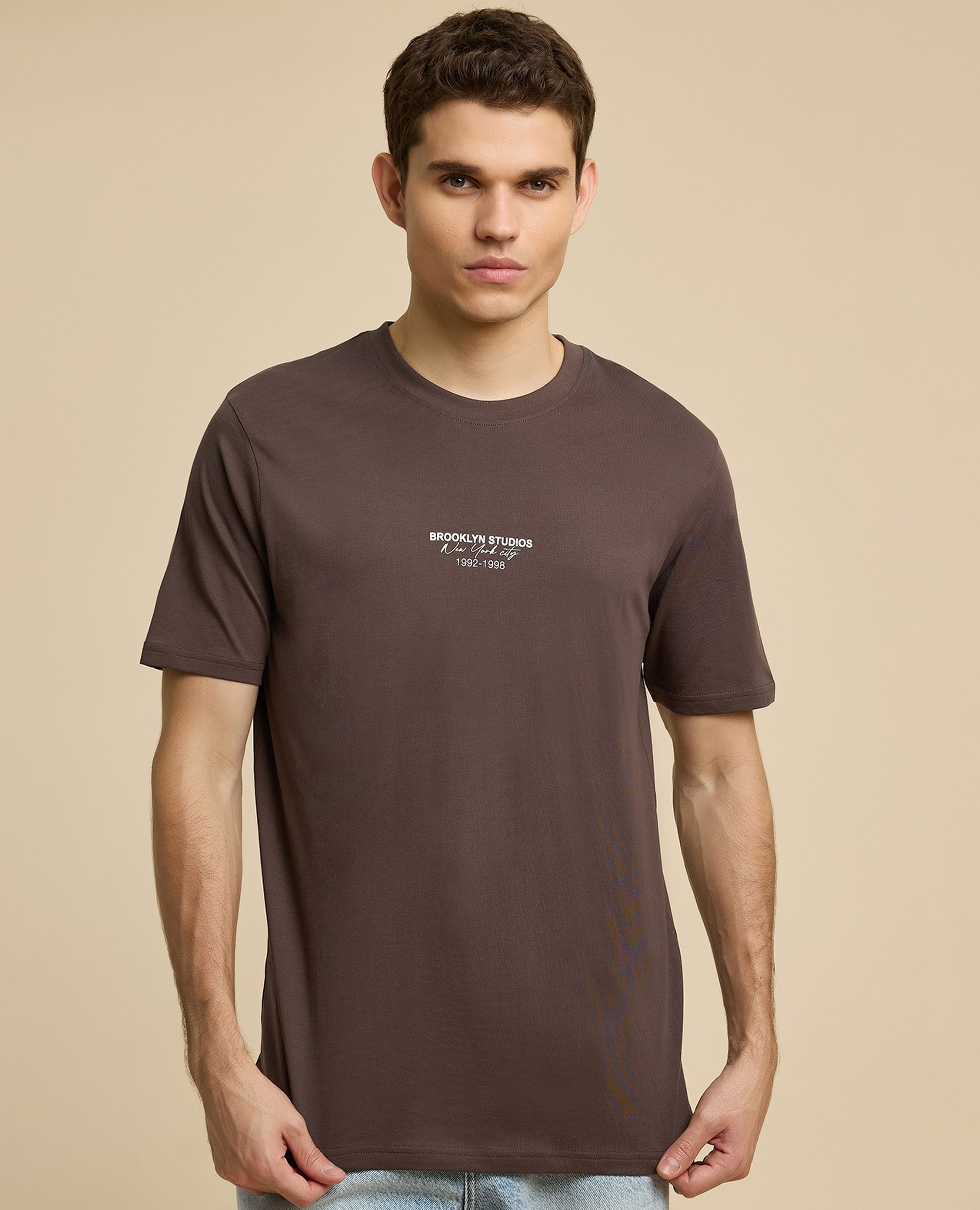 Typography Print T-Shirt with Crew Neck and Short Sleeves