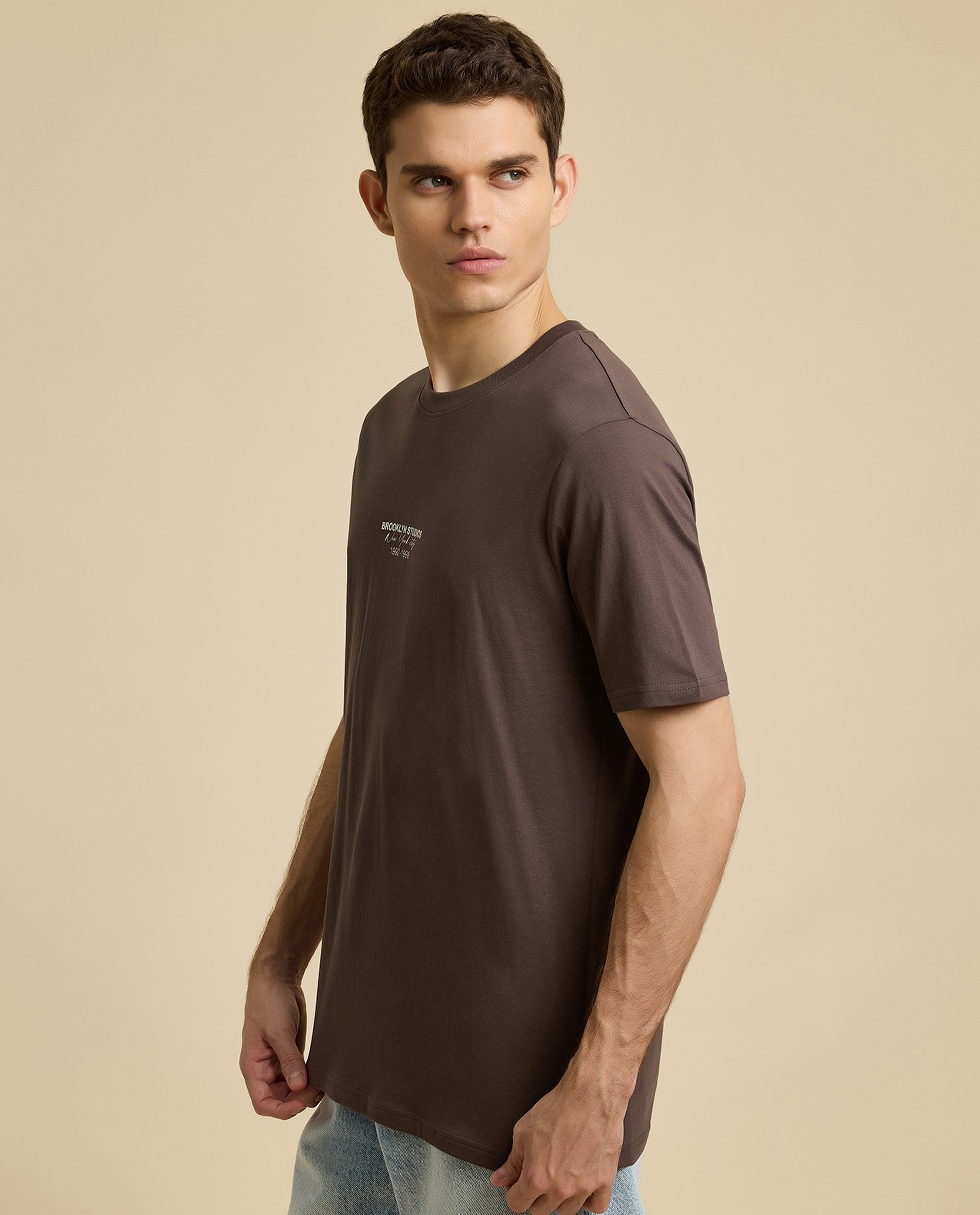 Typography Print T-Shirt with Crew Neck and Short Sleeves