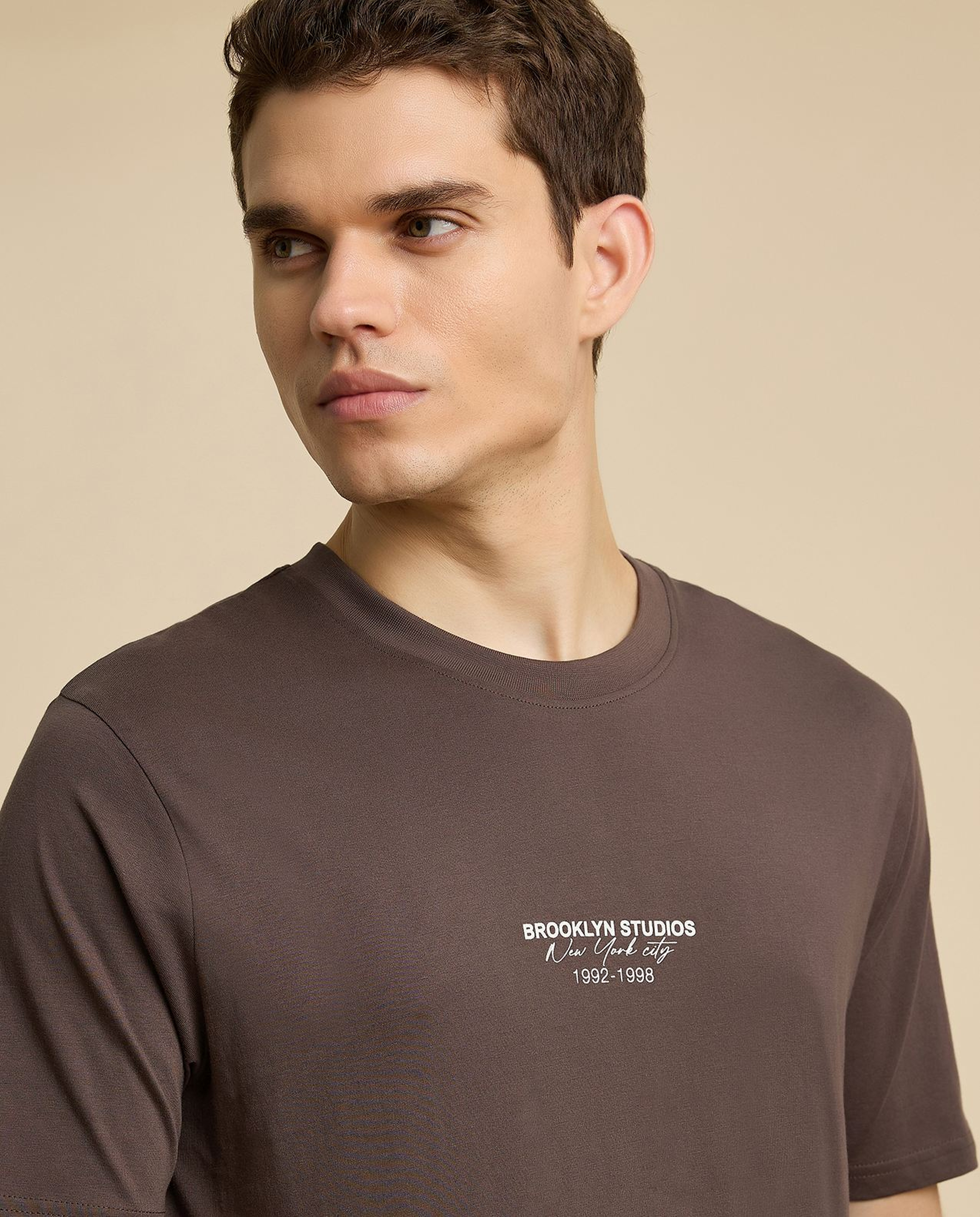 Typography Print T-Shirt with Crew Neck and Short Sleeves