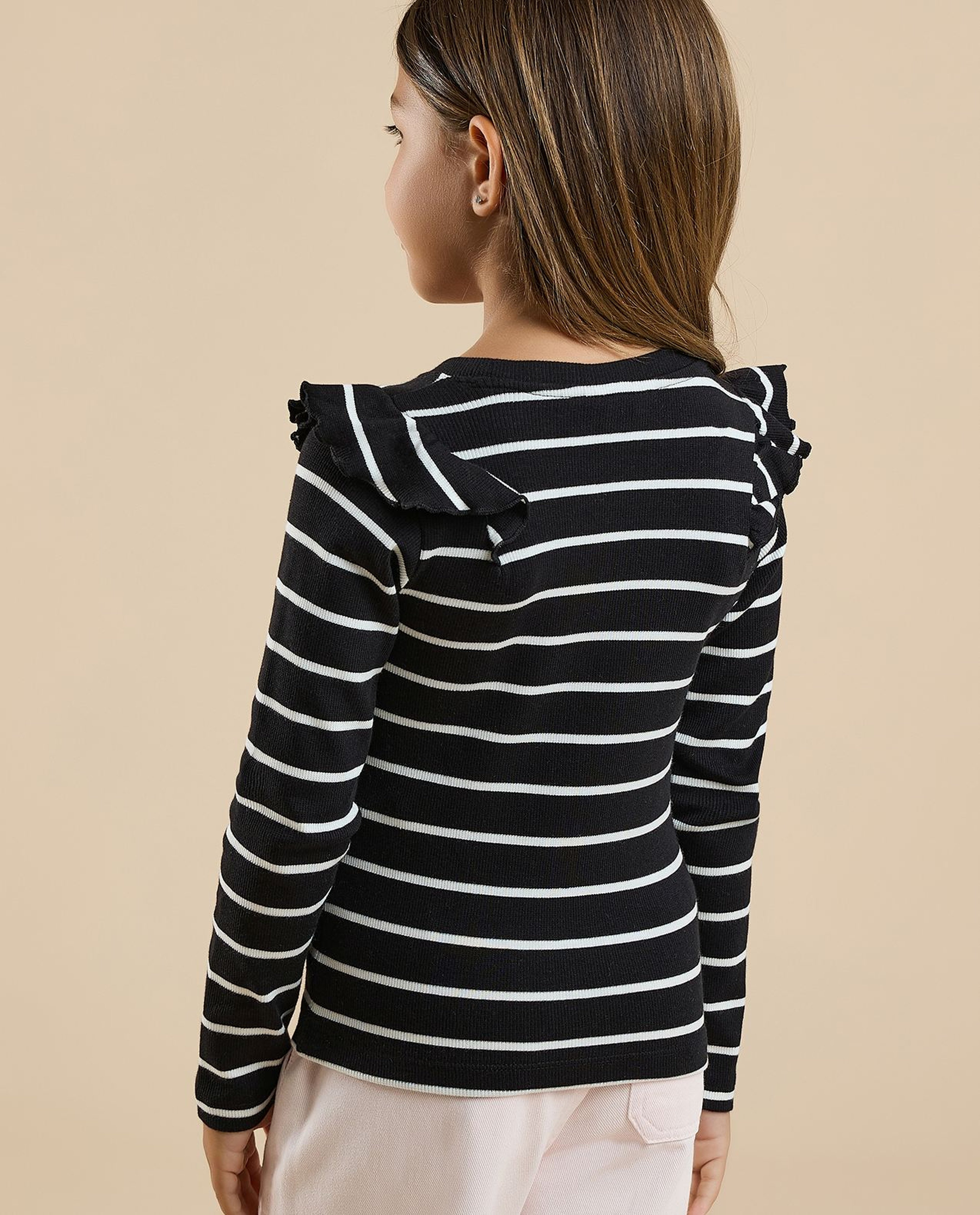 Striped T-Shirt with Crew Neck and Long Sleeves
