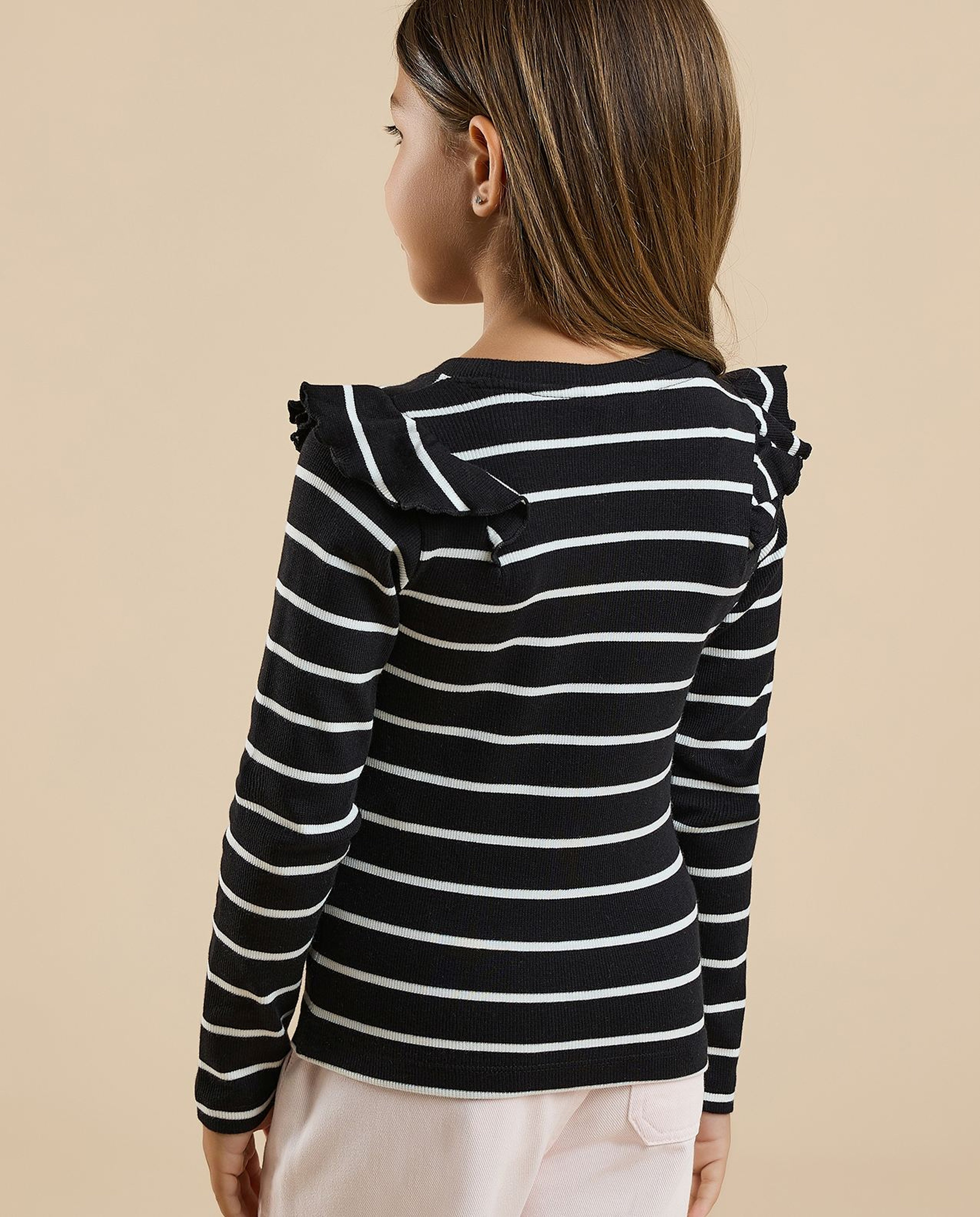 Striped T-Shirt with Crew Neck and Long Sleeves