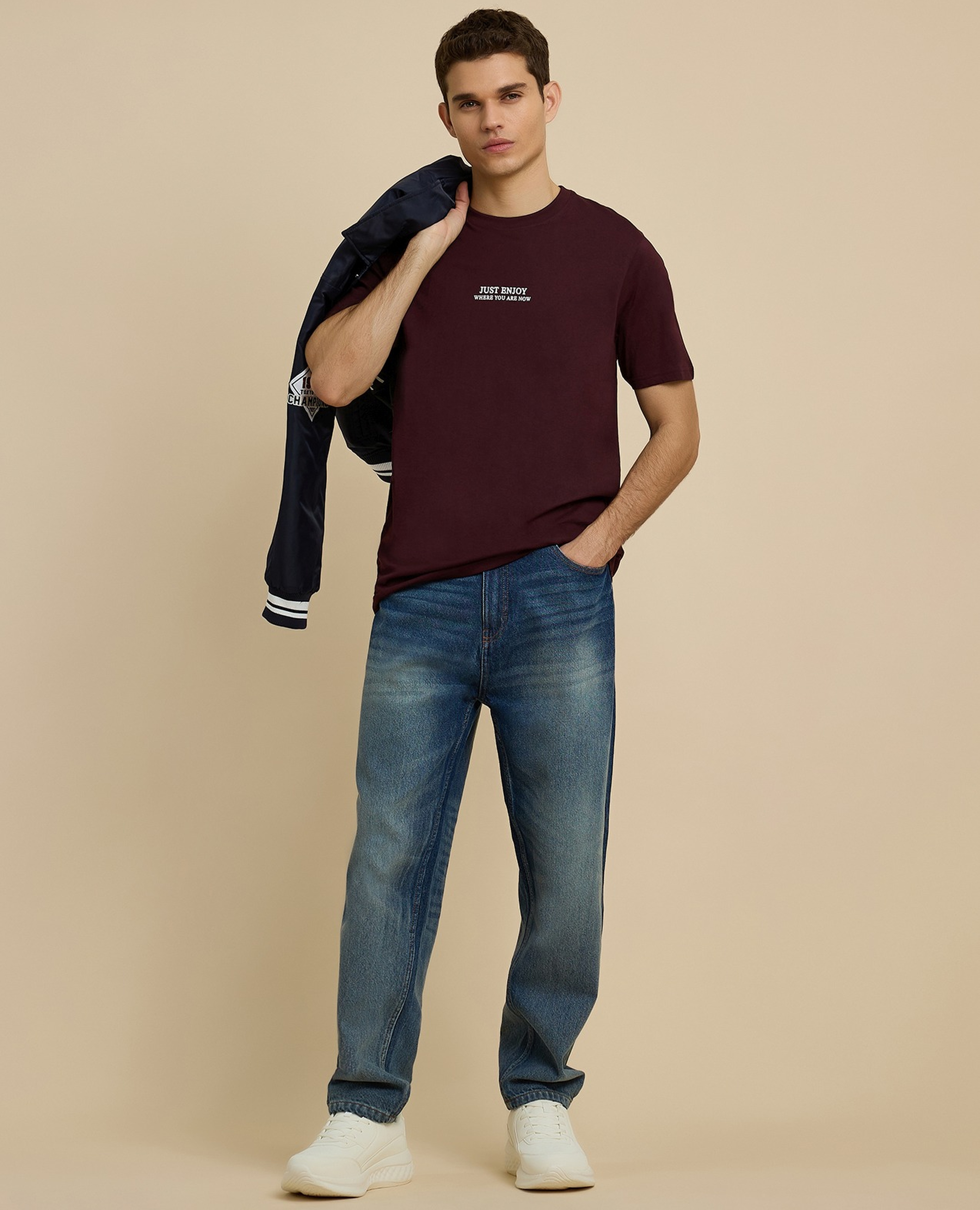 Typography Print T-Shirt with Crew Neck and Short Sleeves