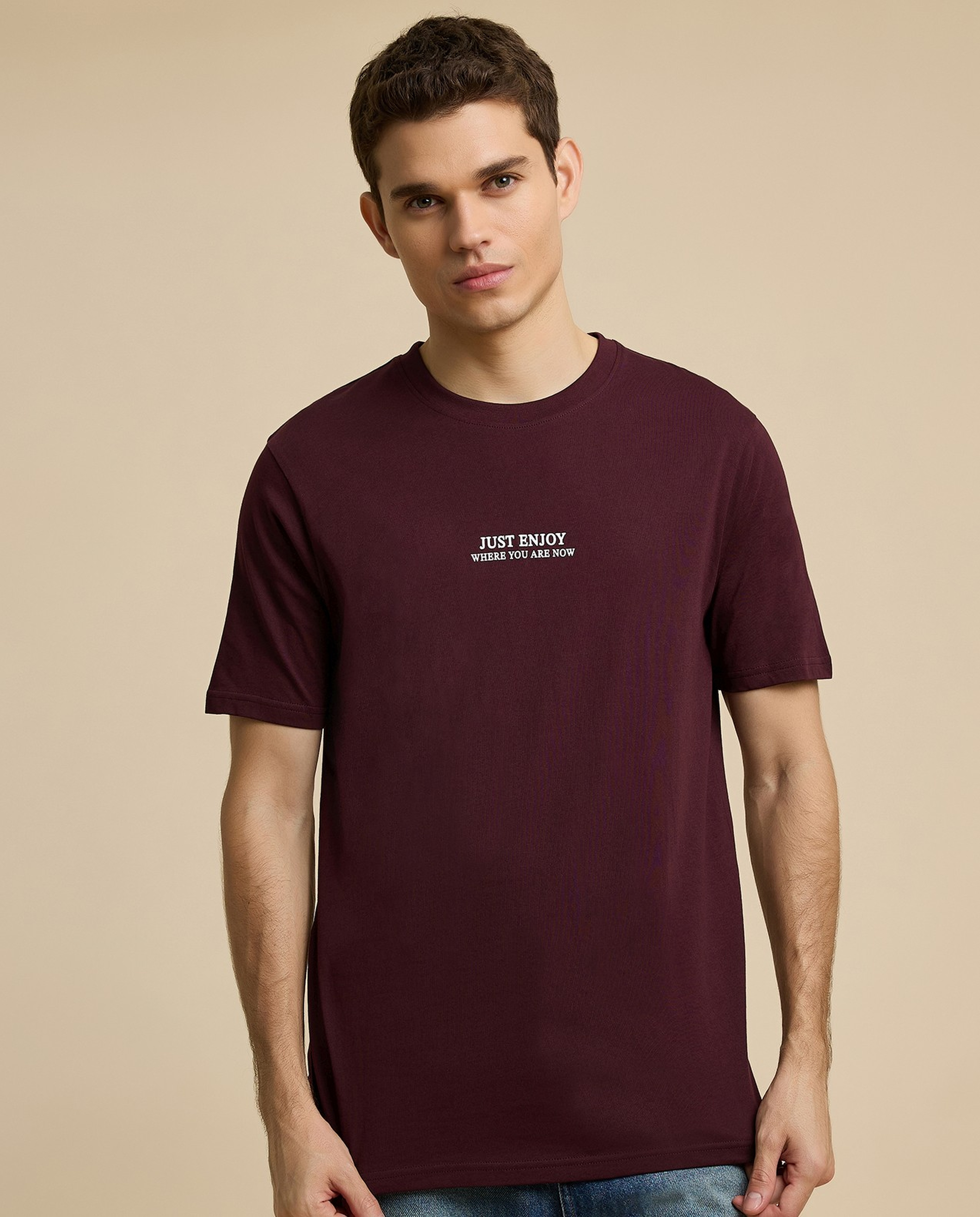 Typography Print T-Shirt with Crew Neck and Short Sleeves