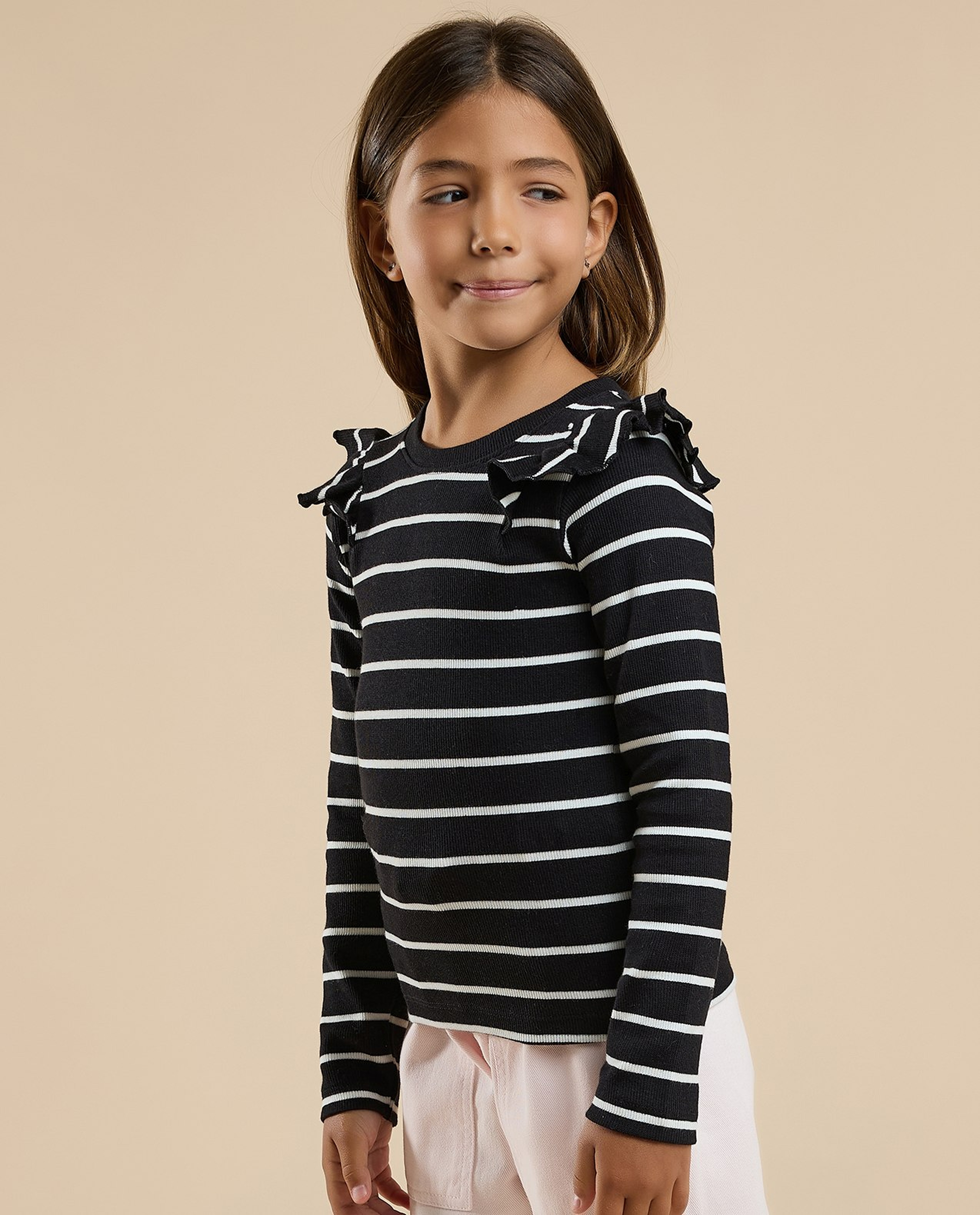Striped T-Shirt with Crew Neck and Long Sleeves