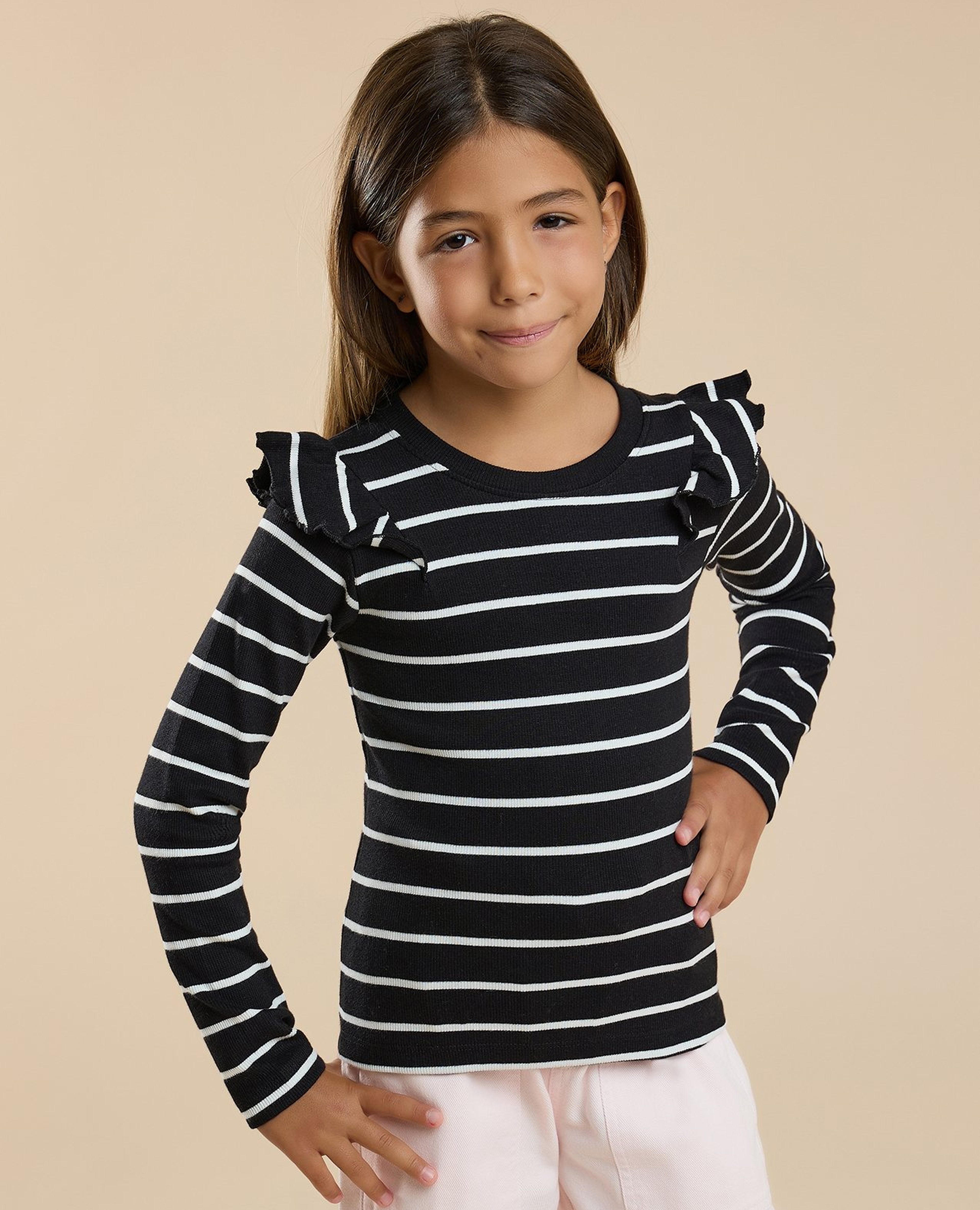 Striped T-Shirt with Crew Neck and Long Sleeves