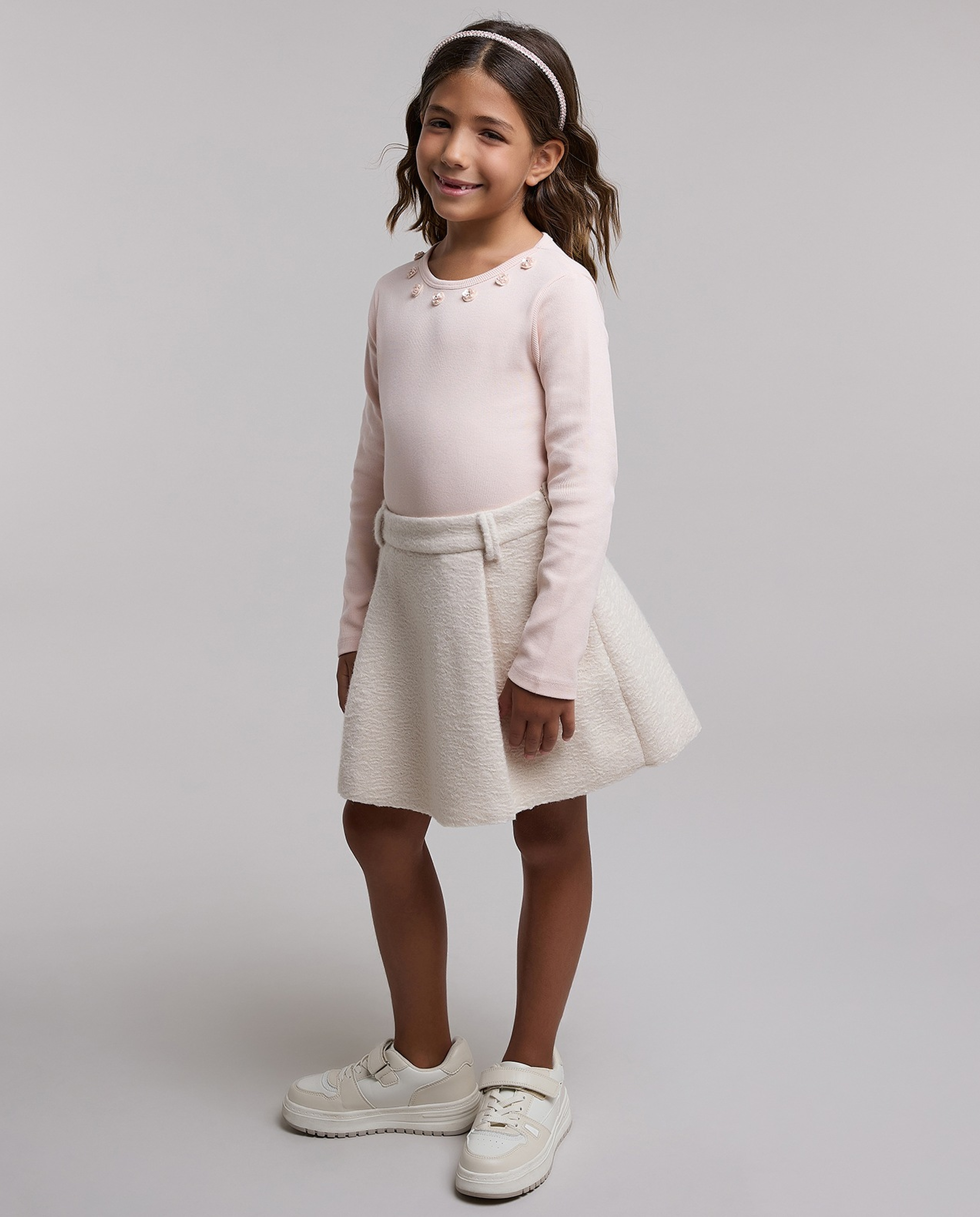 Embellished Top with Round Neck and Long Sleeves