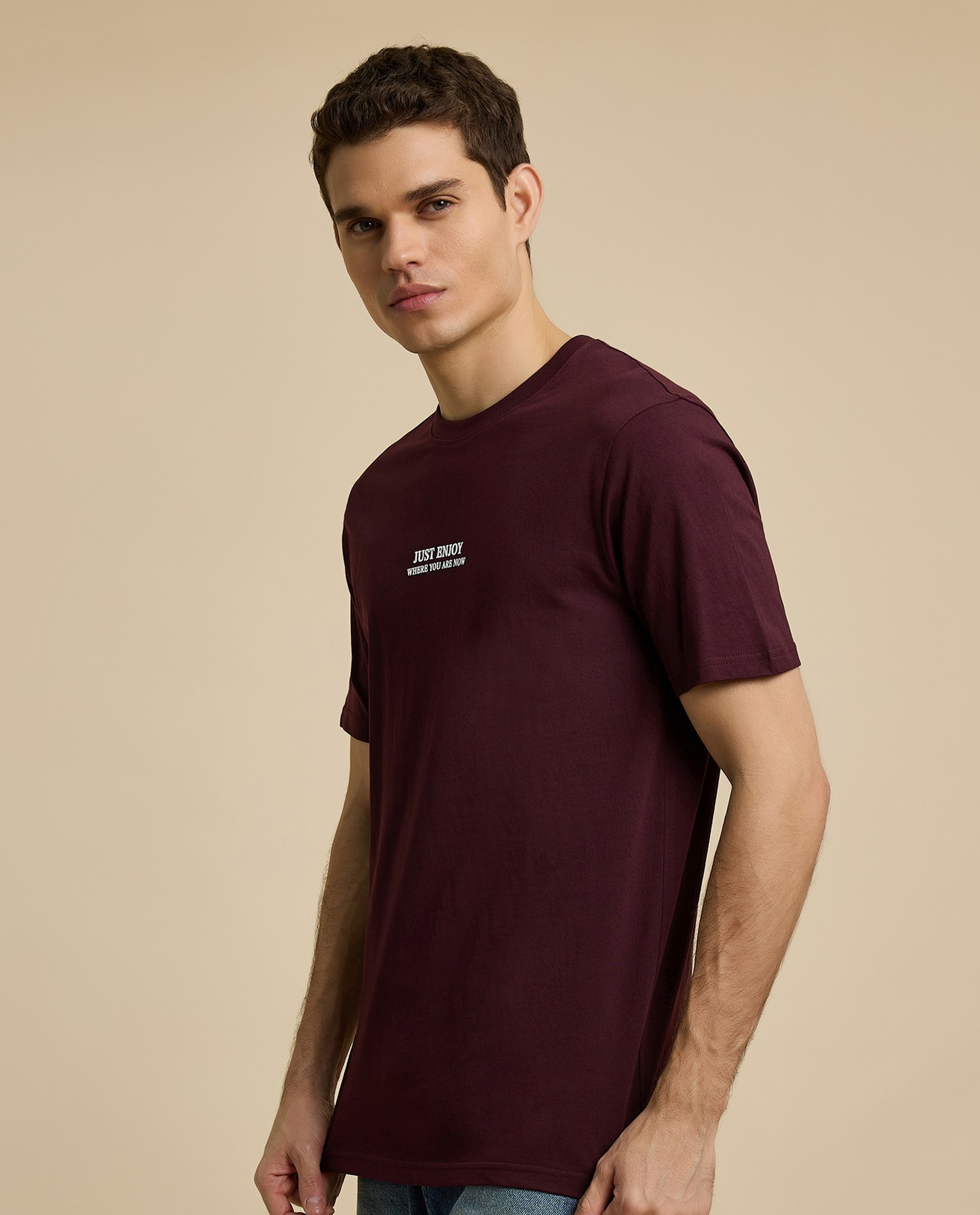 Typography Print T-Shirt with Crew Neck and Short Sleeves