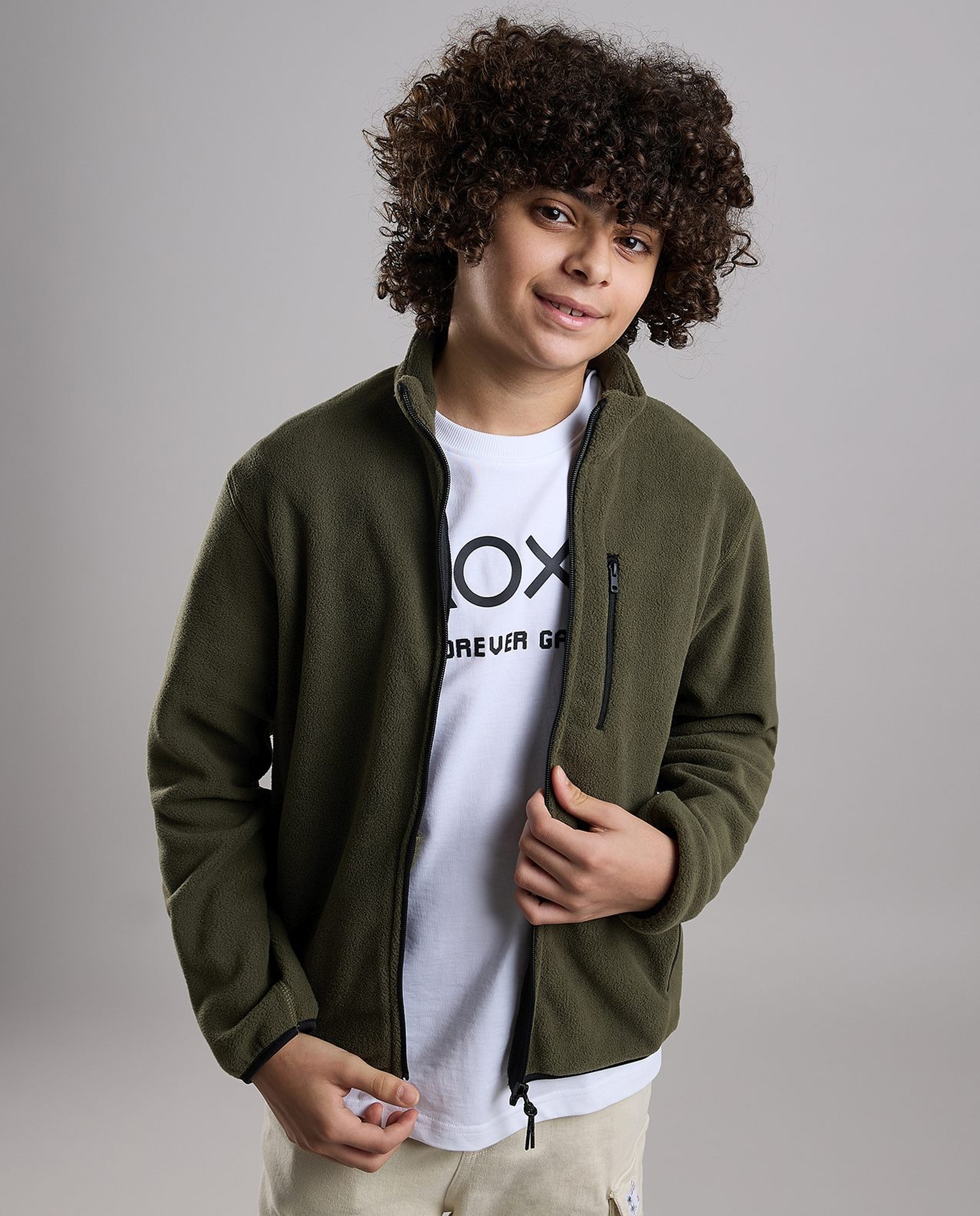 Zippered Jacket with High Neck and Long Sleeves