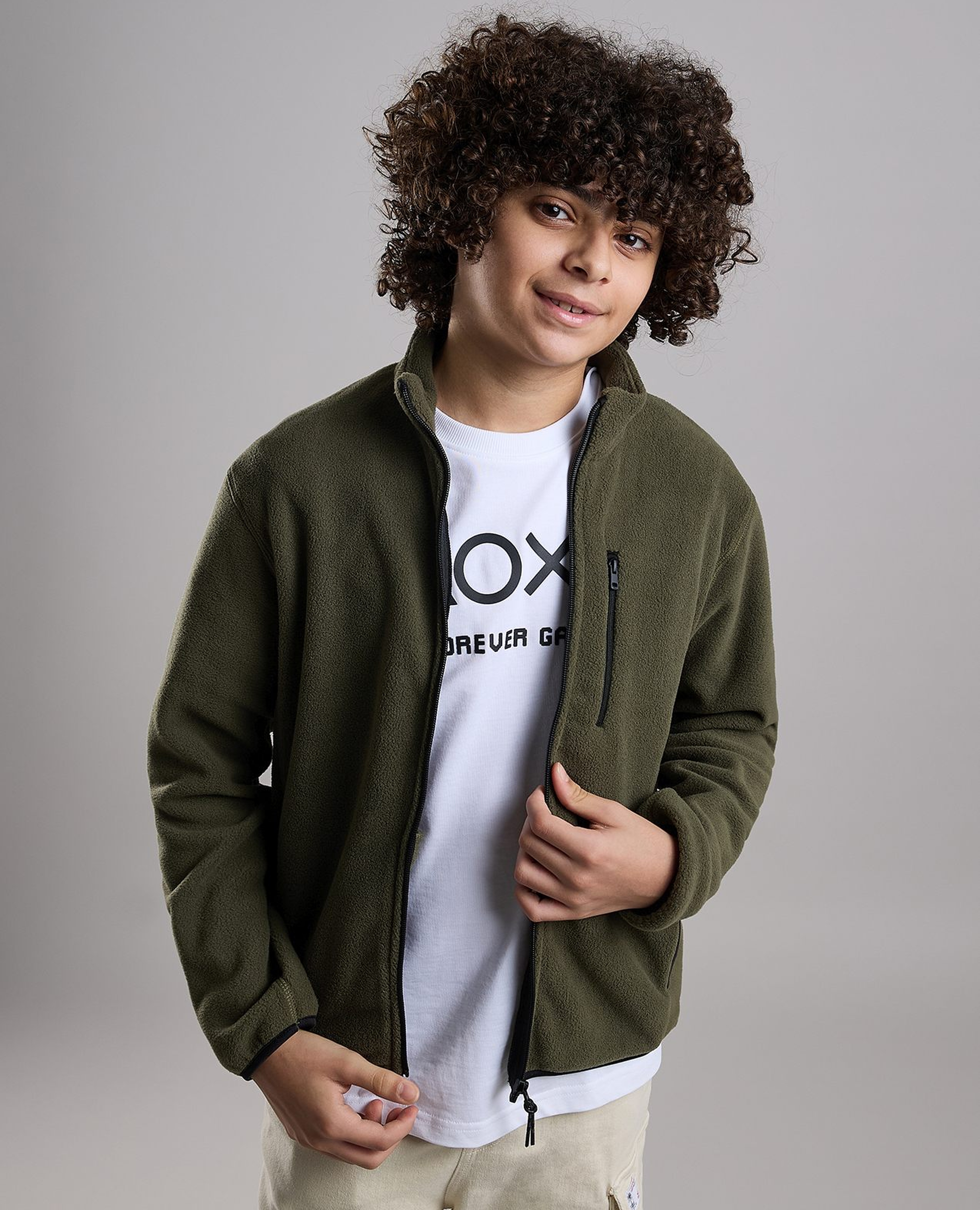 Zippered Jacket with High Neck and Long Sleeves