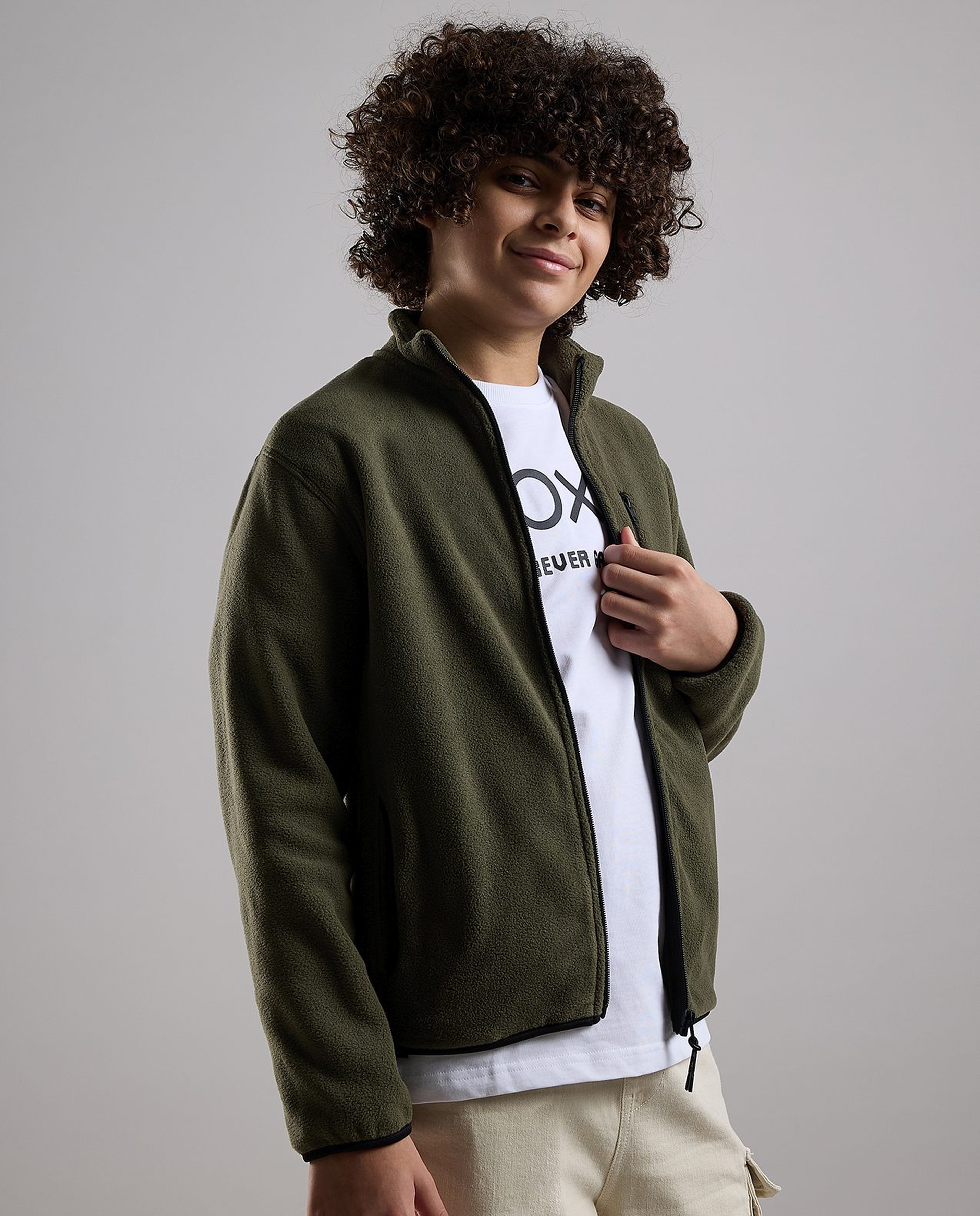 Zippered Jacket with High Neck and Long Sleeves