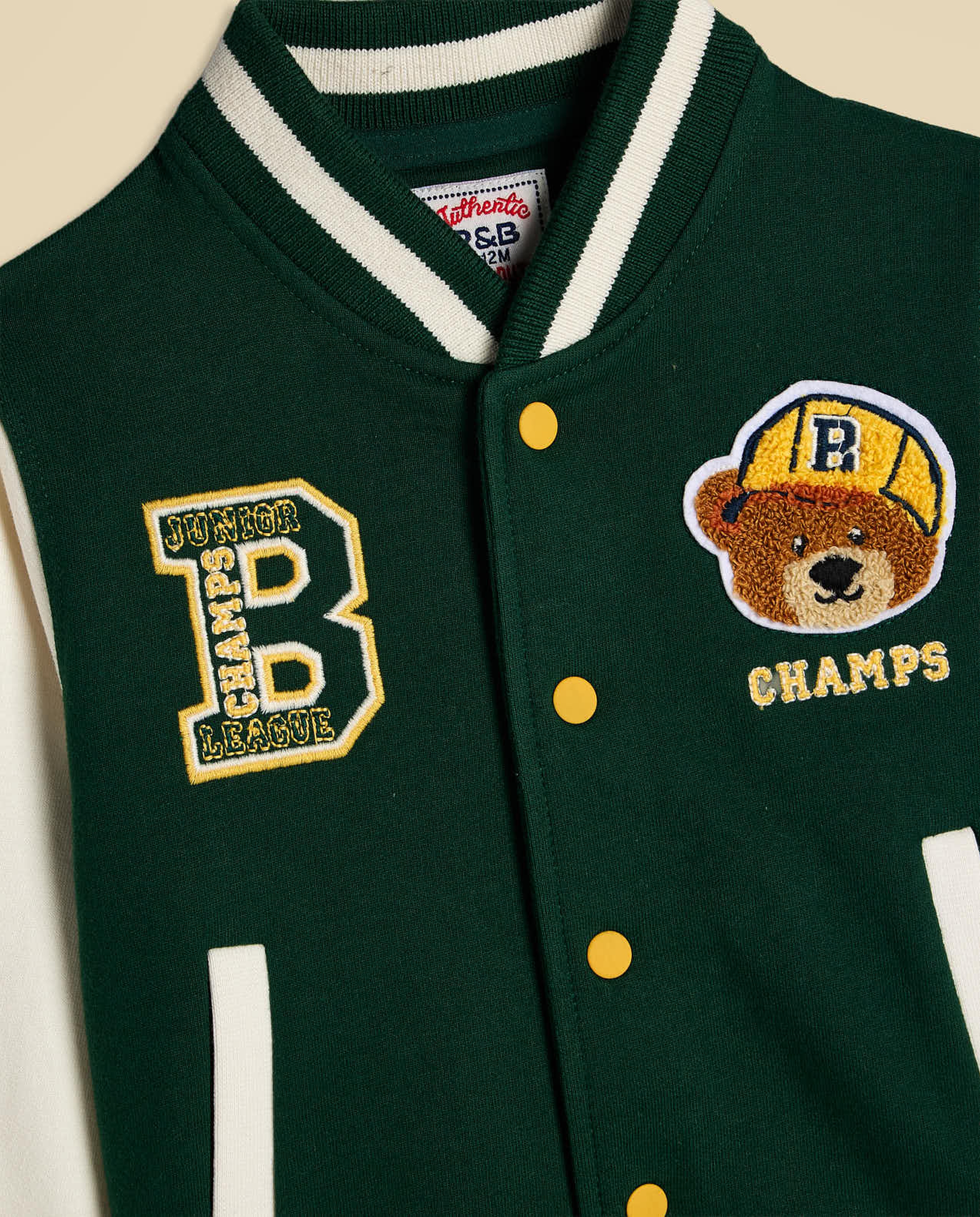 Appliqued Varsity Jacket with Stand Collar and Long Sleeves