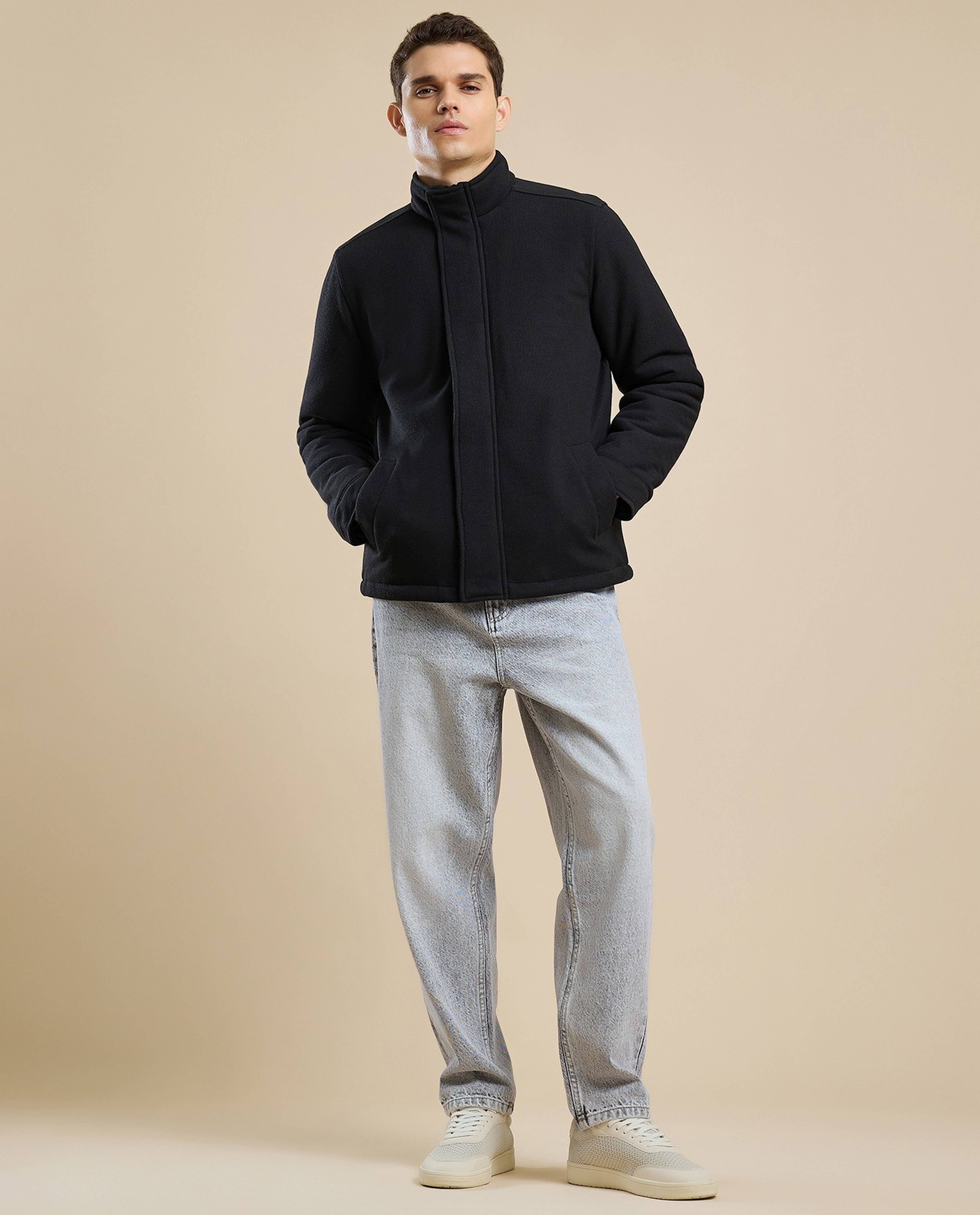 Solid Jacket with Snap-Button Closure