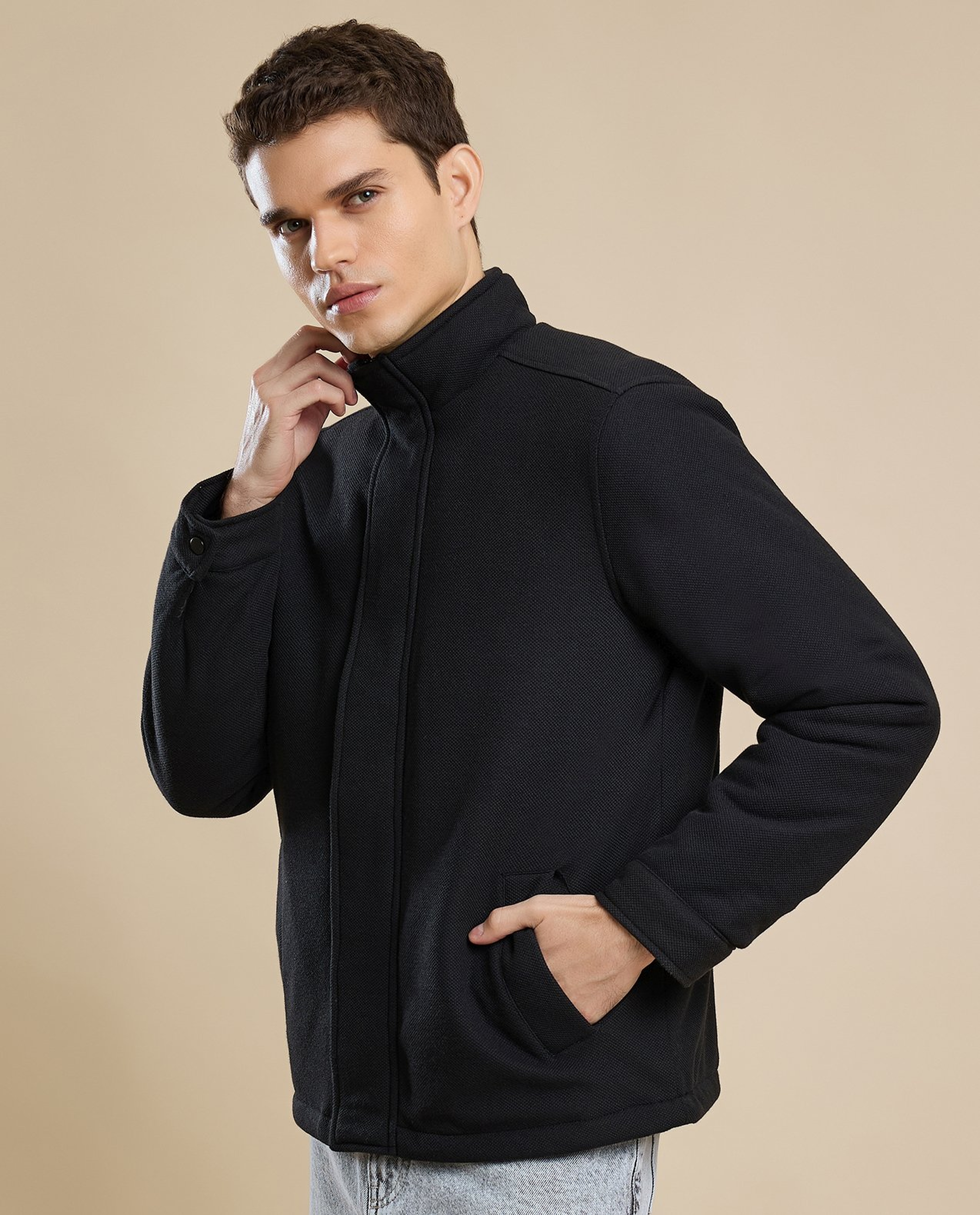 Solid Jacket with Snap-Button Closure